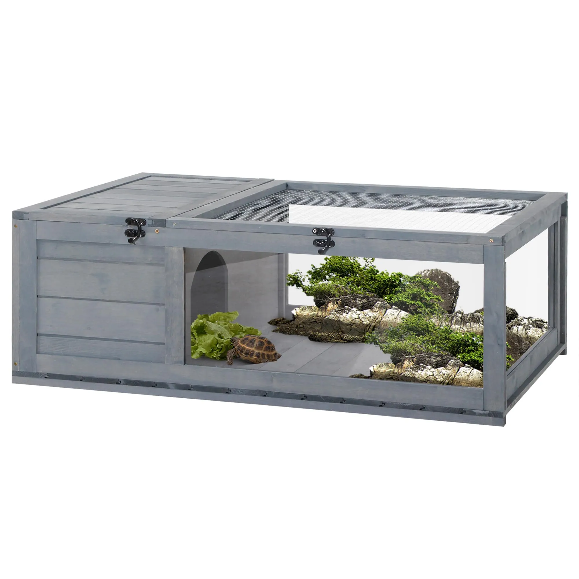 PawHut Terrario Casa per Tartarughe di Terra, 91x60.5x32 cm, Grigio - immagine 1