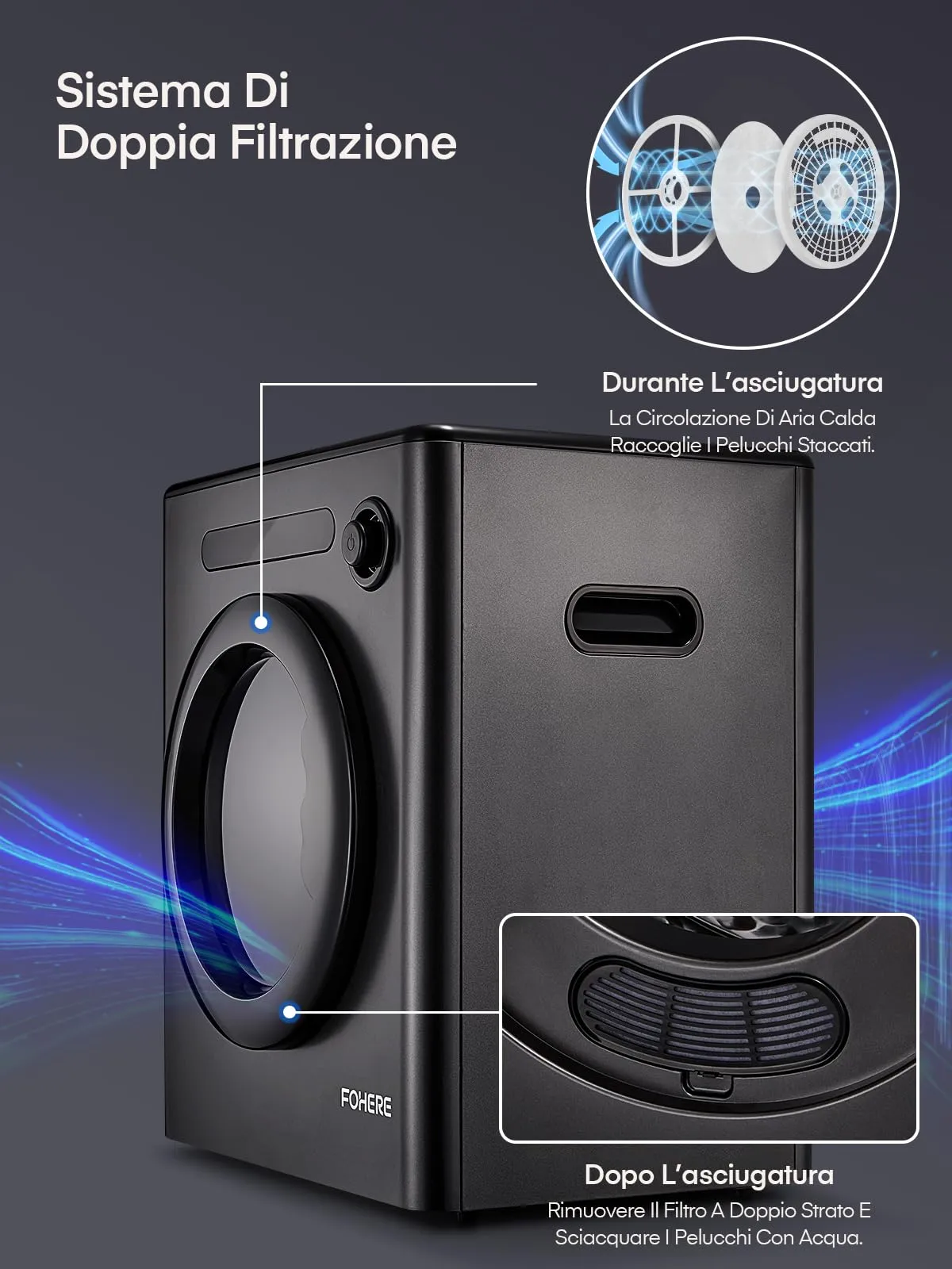 Asciugatrice Portatile, 4kg Asciugatura Intelligente, 1200W, Nero - immagine 3