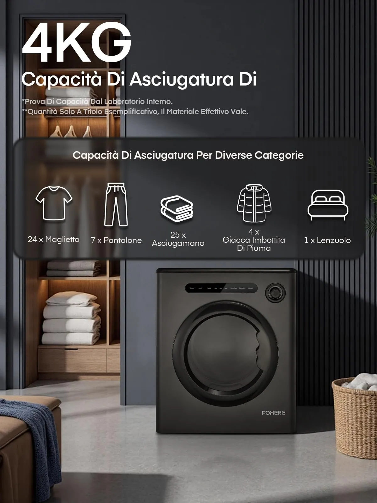 Asciugatrice Portatile, 4kg Asciugatura Intelligente, 1200W, Nero - immagine 6