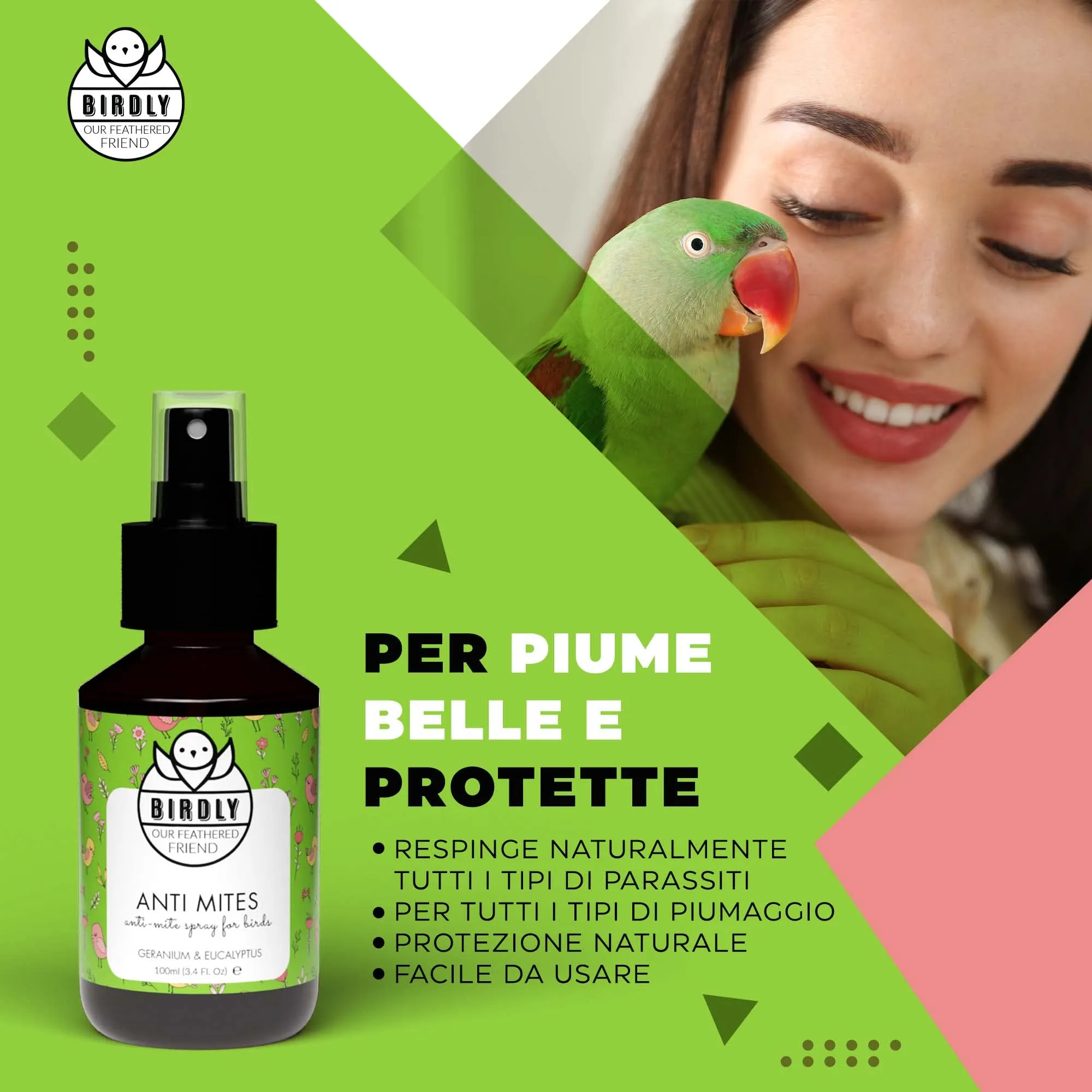 Birdly Spray Antiparassitario per Galline e Anti Pidocchi per Uccelli da Gabbia - Spray Repellente Anti Acari con Vitamina E - Spray Anti Pidocchi Galline, Canarini, Pappagallo e Cocorito,100ml - immagine 4