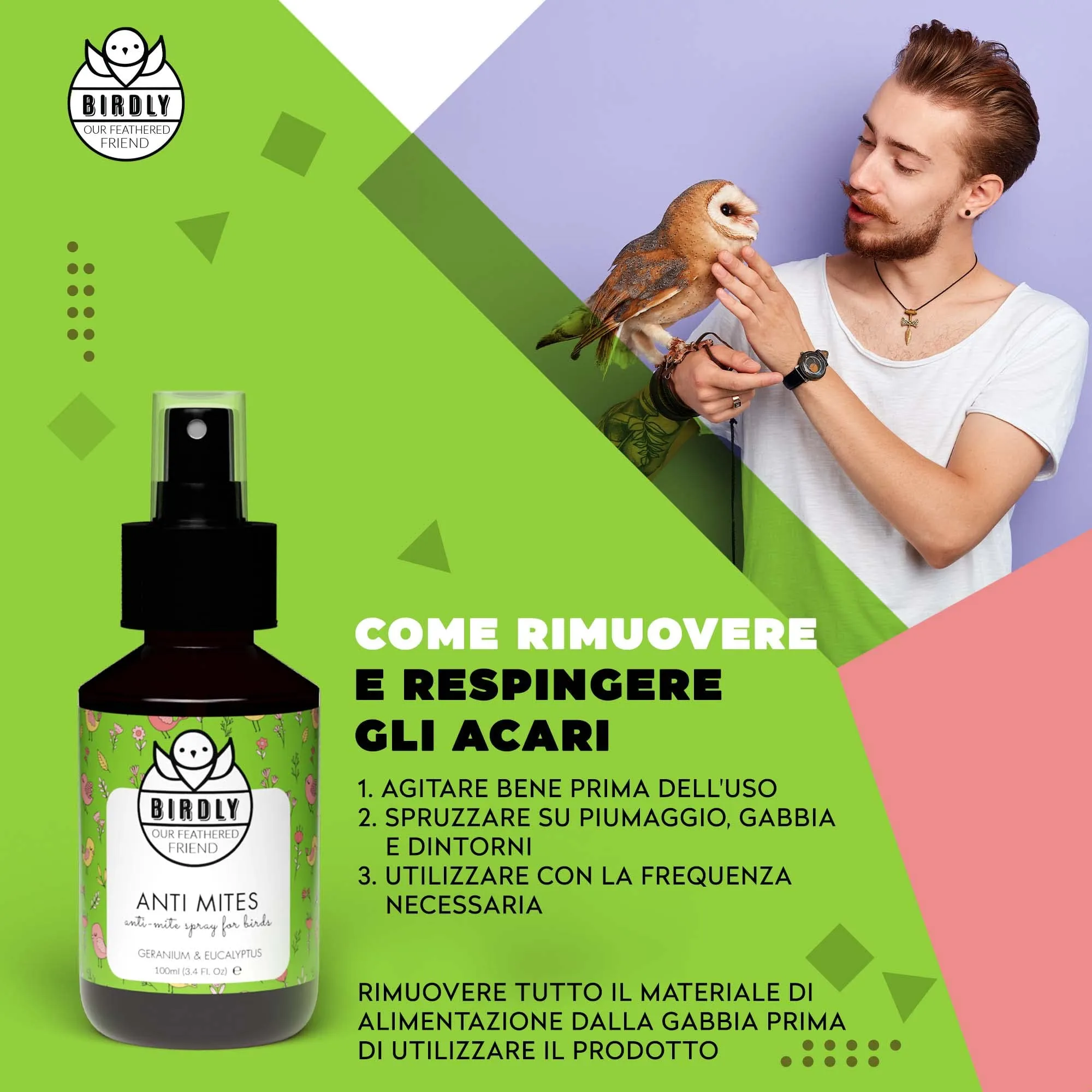 Birdly Spray Antiparassitario per Galline e Anti Pidocchi per Uccelli da Gabbia - Spray Repellente Anti Acari con Vitamina E - Spray Anti Pidocchi Galline, Canarini, Pappagallo e Cocorito,100ml - immagine 6