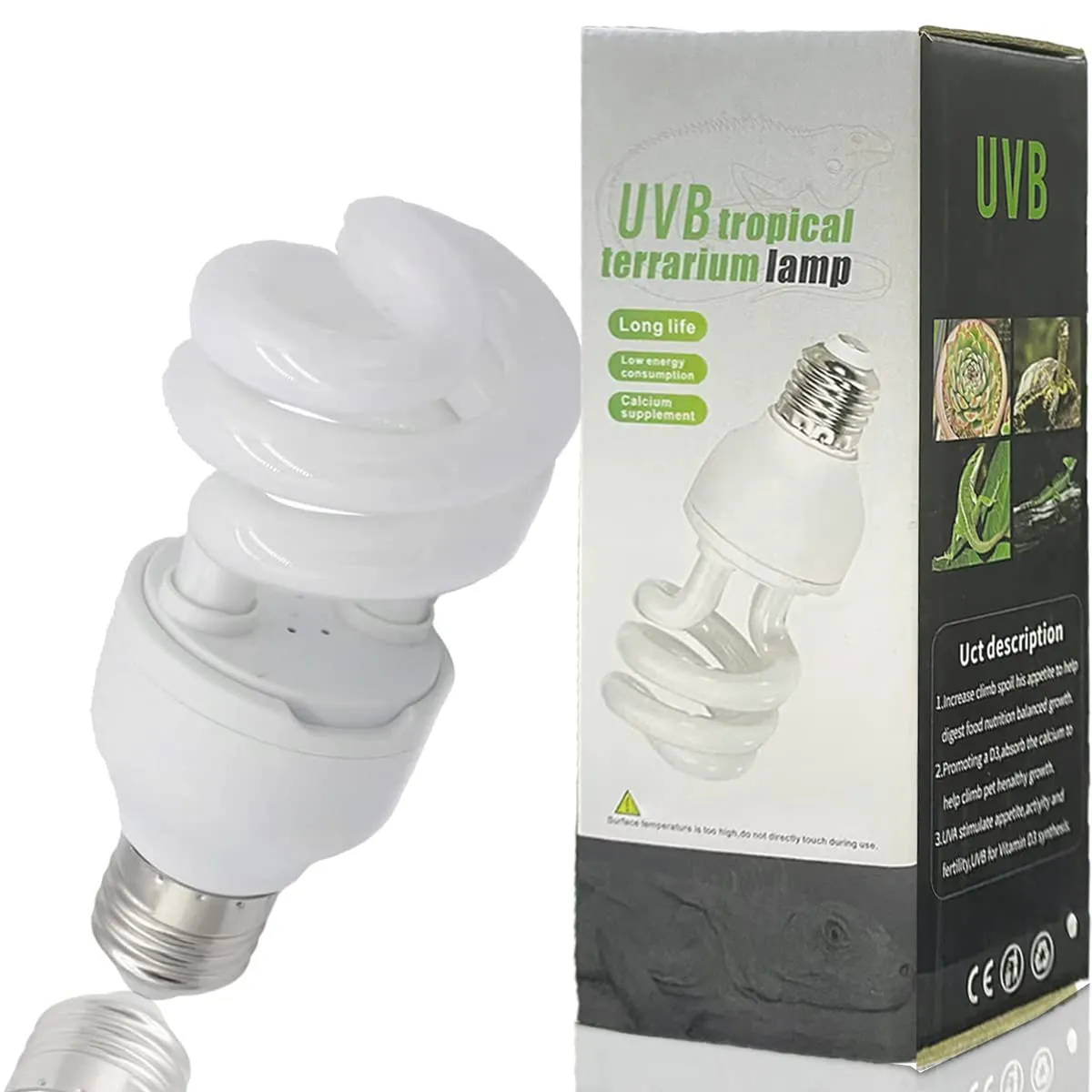 Lampadina per rettili UVB Lampada tartaruga Lampadine fluorescenti compatte a risparmio energetico per anfibi della foresta pluviale tropicale Pet Acquario Pesce Lucertola Serpente (UVB5.0 13W) - immagine 1