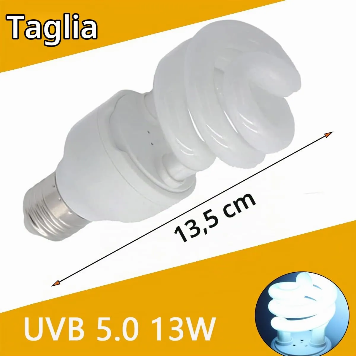 Lampadina per rettili UVB Lampada tartaruga Lampadine fluorescenti compatte a risparmio energetico per anfibi della foresta pluviale tropicale Pet Acquario Pesce Lucertola Serpente (UVB5.0 13W) - immagine 2