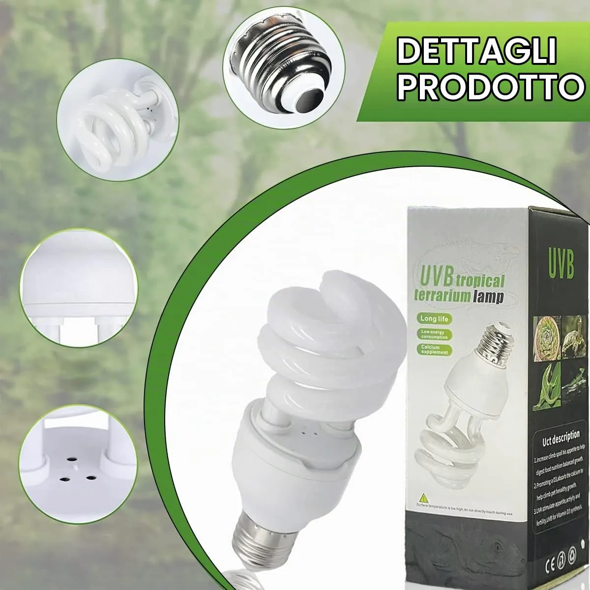 Lampadina per rettili UVB Lampada tartaruga Lampadine fluorescenti compatte a risparmio energetico per anfibi della foresta pluviale tropicale Pet Acquario Pesce Lucertola Serpente (UVB5.0 13W) - immagine 3