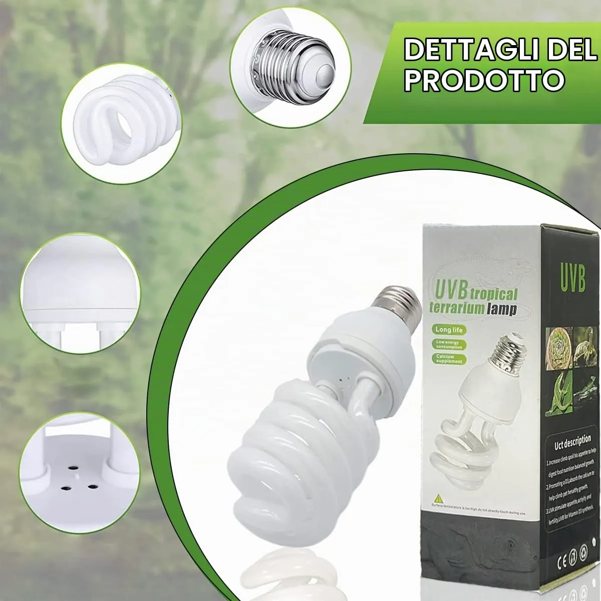 QeeHeng Rettile Lampada Tartaruga Luce Lampadine UVB per Rettili Animali del Deserto Lucertola Serpente Migliora la sintesi D3 Aumenta l'assorbimento del calcio,Lampada fluorescente (UVB10.0 26W) - immagine 3