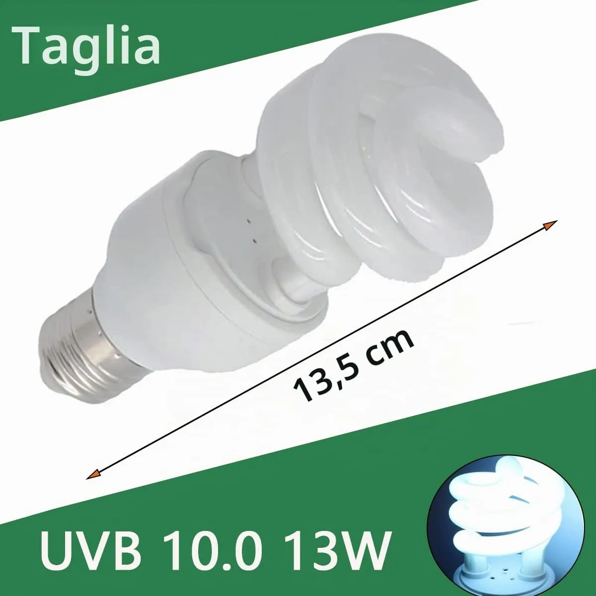 QeeHeng UVB Reptile Light 10.0, Lampadine Tartaruga Lampada da Terrario Compatta a Risparmio Energetico per Rettili del Deserto Serpente/Lucertola/Insetto/Tubo a Spirale Leopardo (UVB10.0 13W) - immagine 2