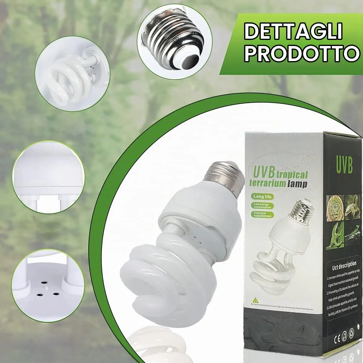 QeeHeng UVB Reptile Light 10.0, Lampadine Tartaruga Lampada da Terrario Compatta a Risparmio Energetico per Rettili del Deserto Serpente/Lucertola/Insetto/Tubo a Spirale Leopardo (UVB10.0 13W) - immagine 3