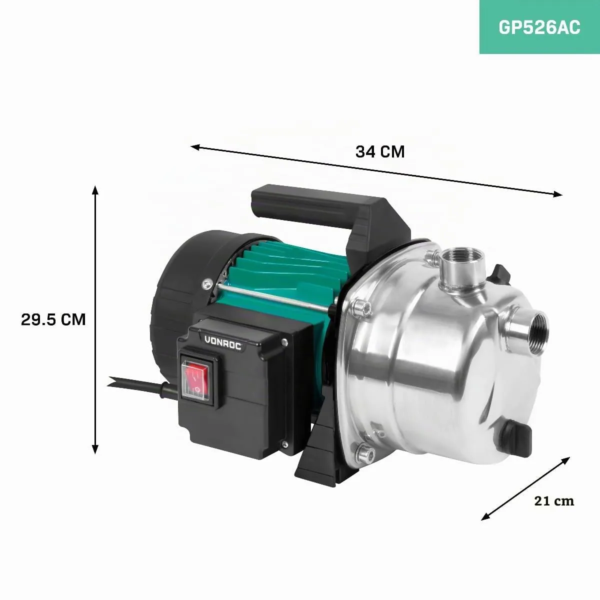 VONROC Pompa acqua da Giardino 1000W | 3500 l/h | Pressione 4,4 bar - immagine 3