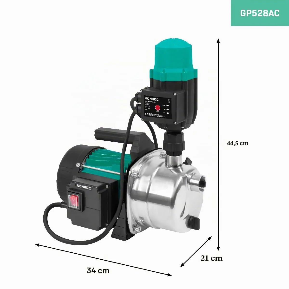 VONROC Pompa acqua idrofora autoadescente 1000W | 3500 l/h - immagine 4
