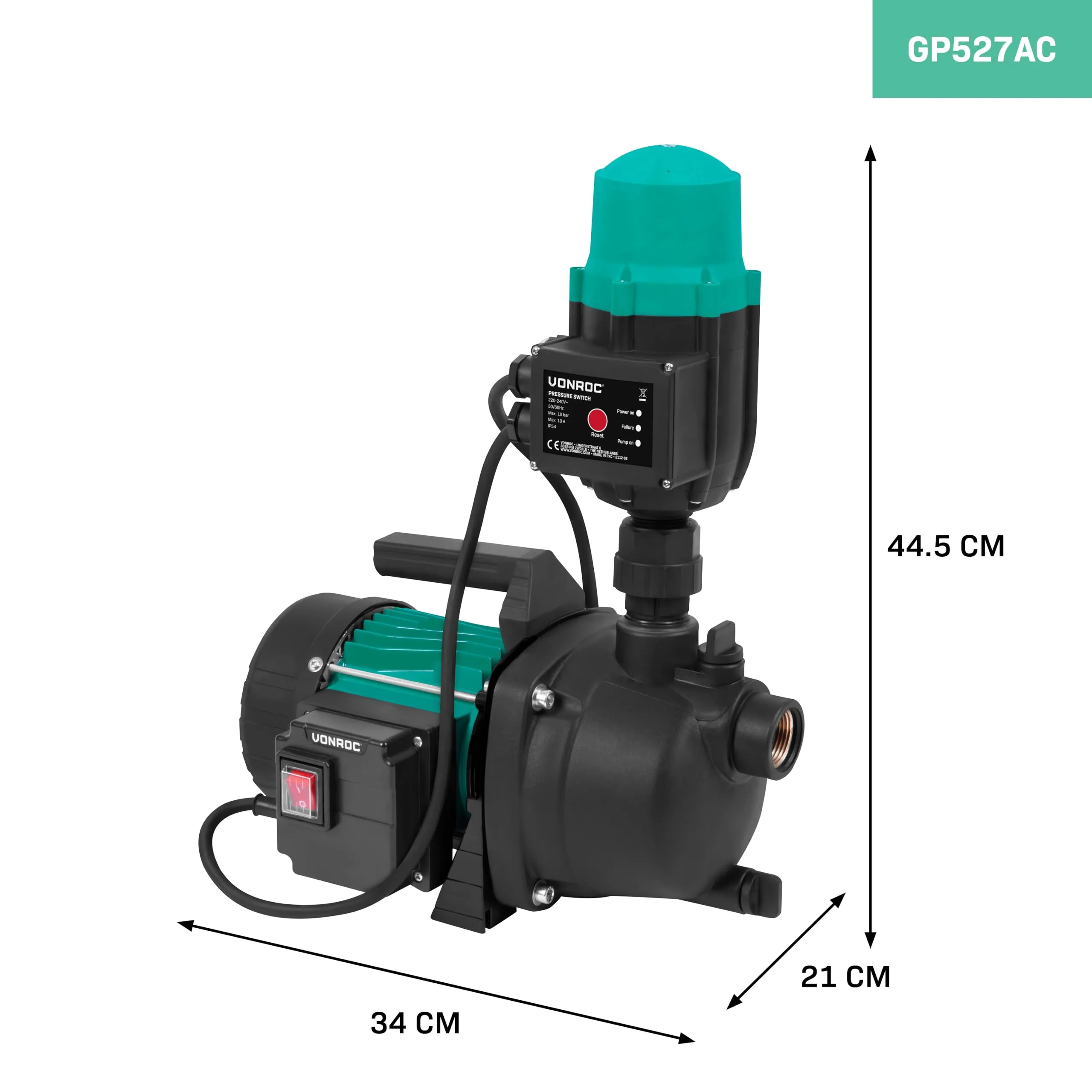 VONROC Pompa acqua Idrofora Automatica 800W 3300 l/h, - immagine 7