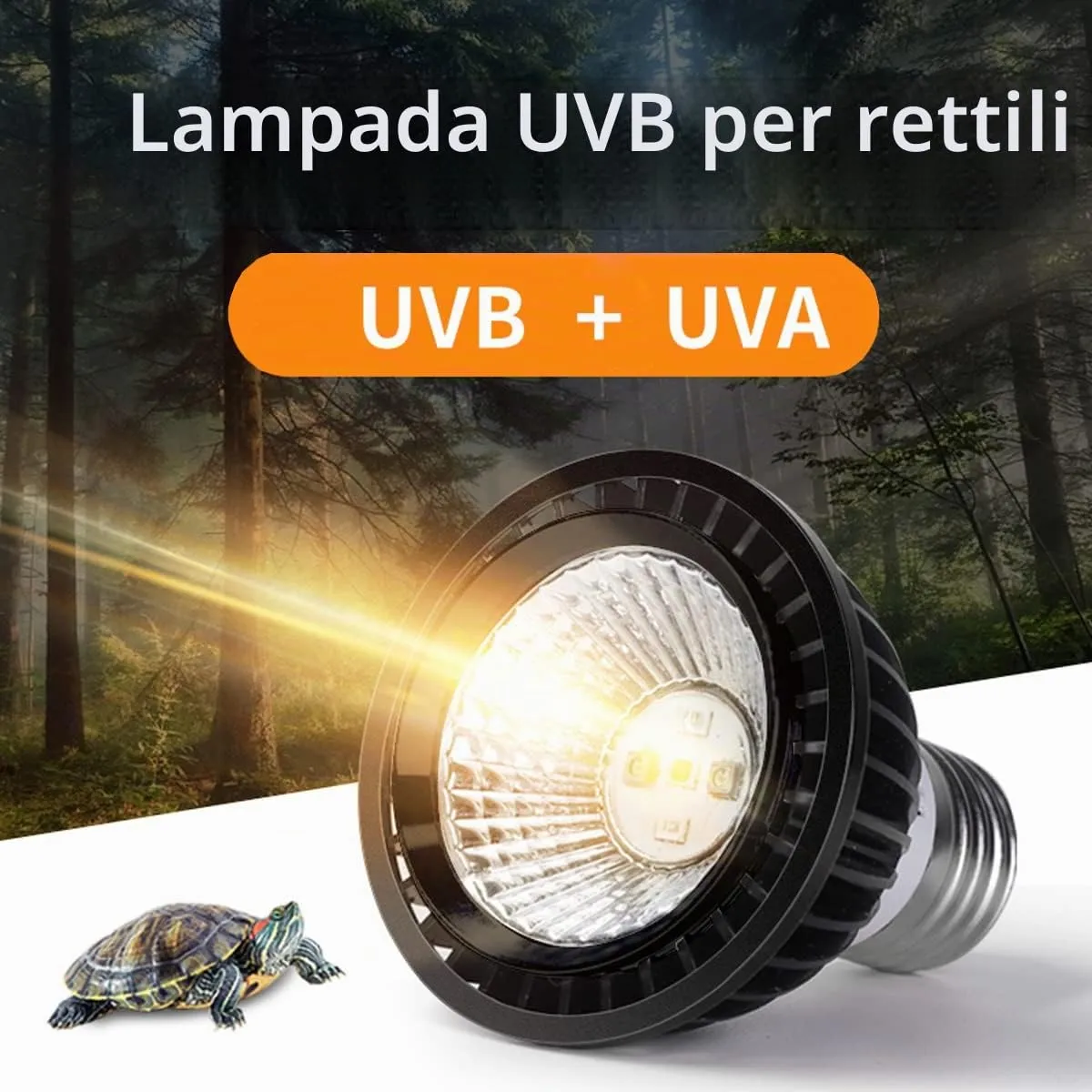 QeeHeng Rettile Acquario Heat Lamp Turtle Lights, UVA + UVB Tortoise basking Lamp, Rettili Lampadine, Basking Heat Bulb, Pet Heat Lamp per Rettile Turtle Lizard Snake (UVA + UVB 10.0 lampada) - immagine 4