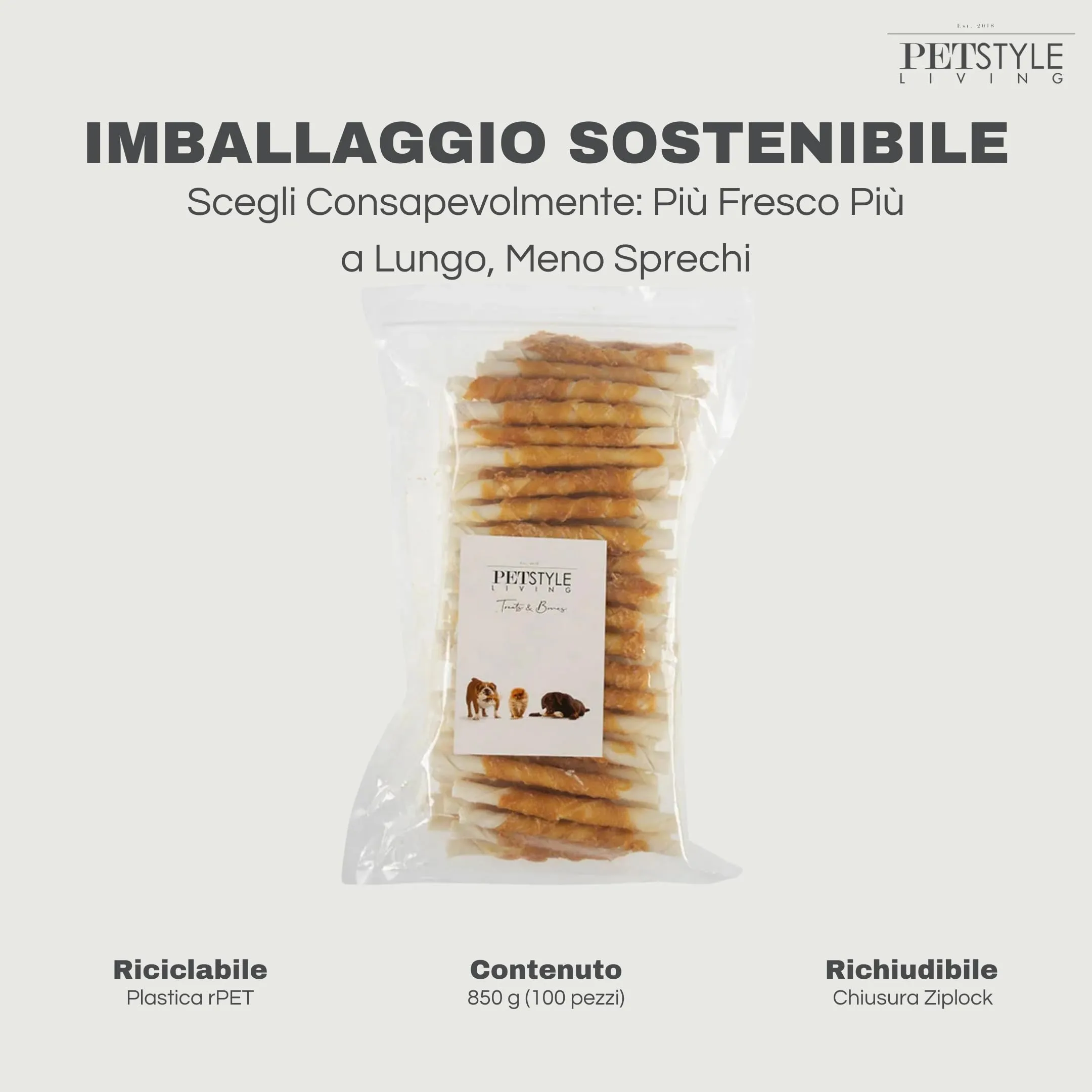 Petstyle Living Bastoncini da Masticare con Polo - Snack per Cani - 12,5cm - 100 Pezzi - immagine 6
