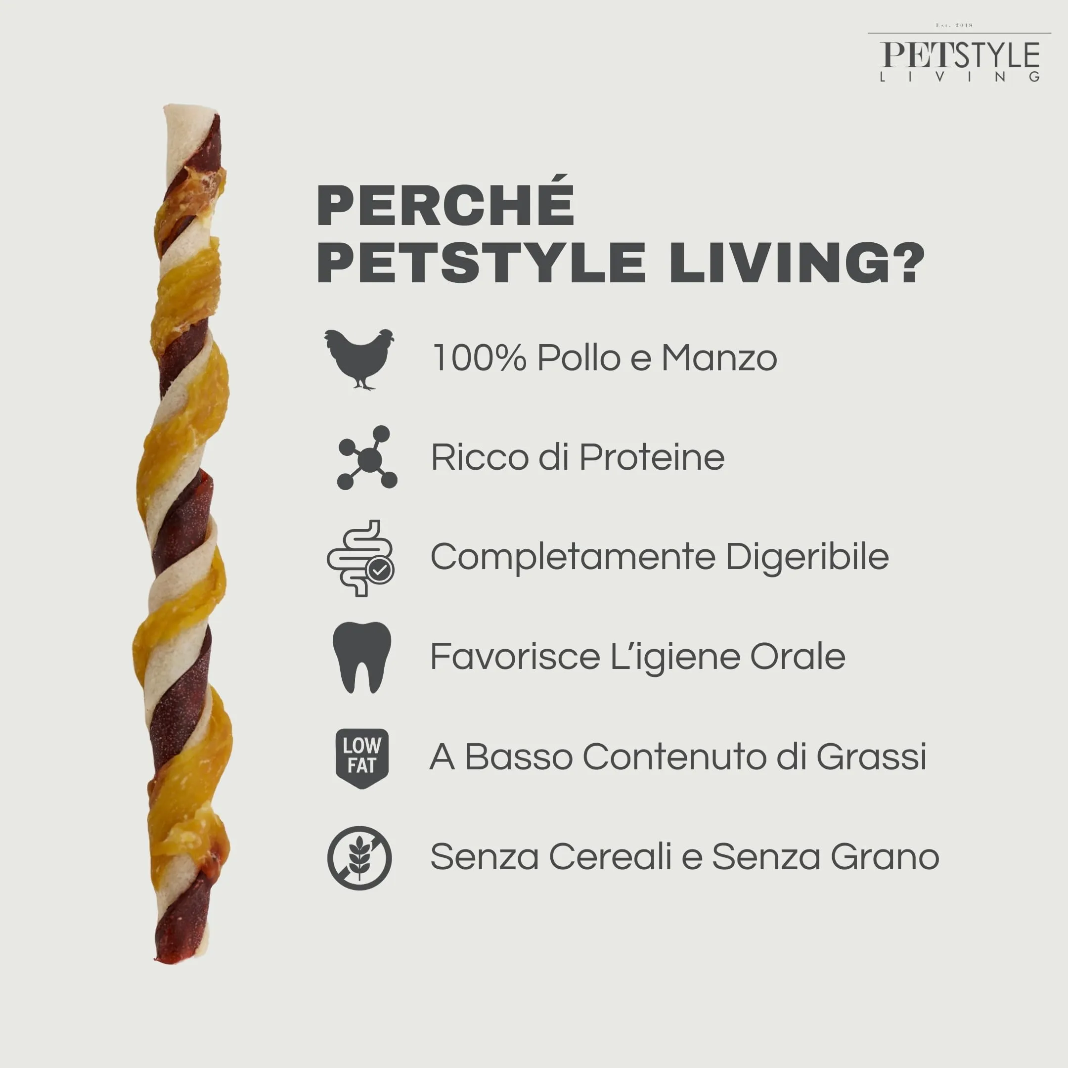 Petstyle Living Bastoncini da Masticare con Pollo e Manzo - Snack per Cani - 12,5cm - 100 Pezzi - immagine 2