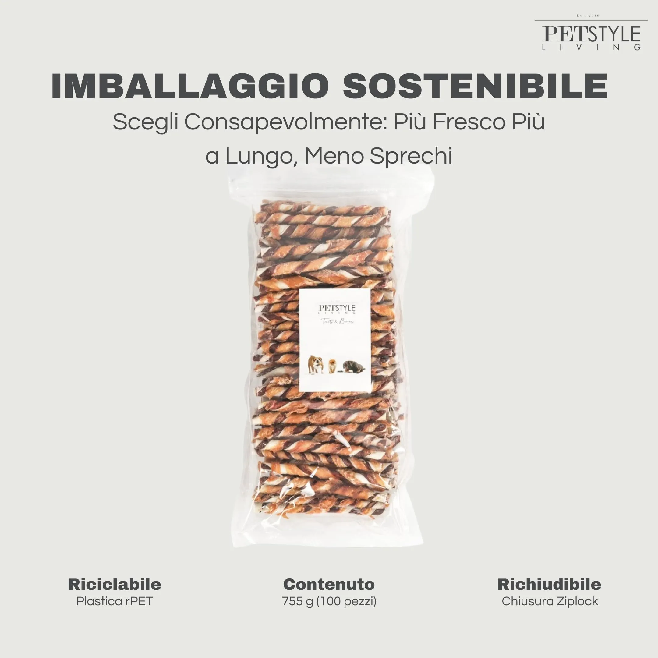 Petstyle Living Bastoncini da Masticare con Pollo e Manzo - Snack per Cani - 12,5cm - 100 Pezzi - immagine 6