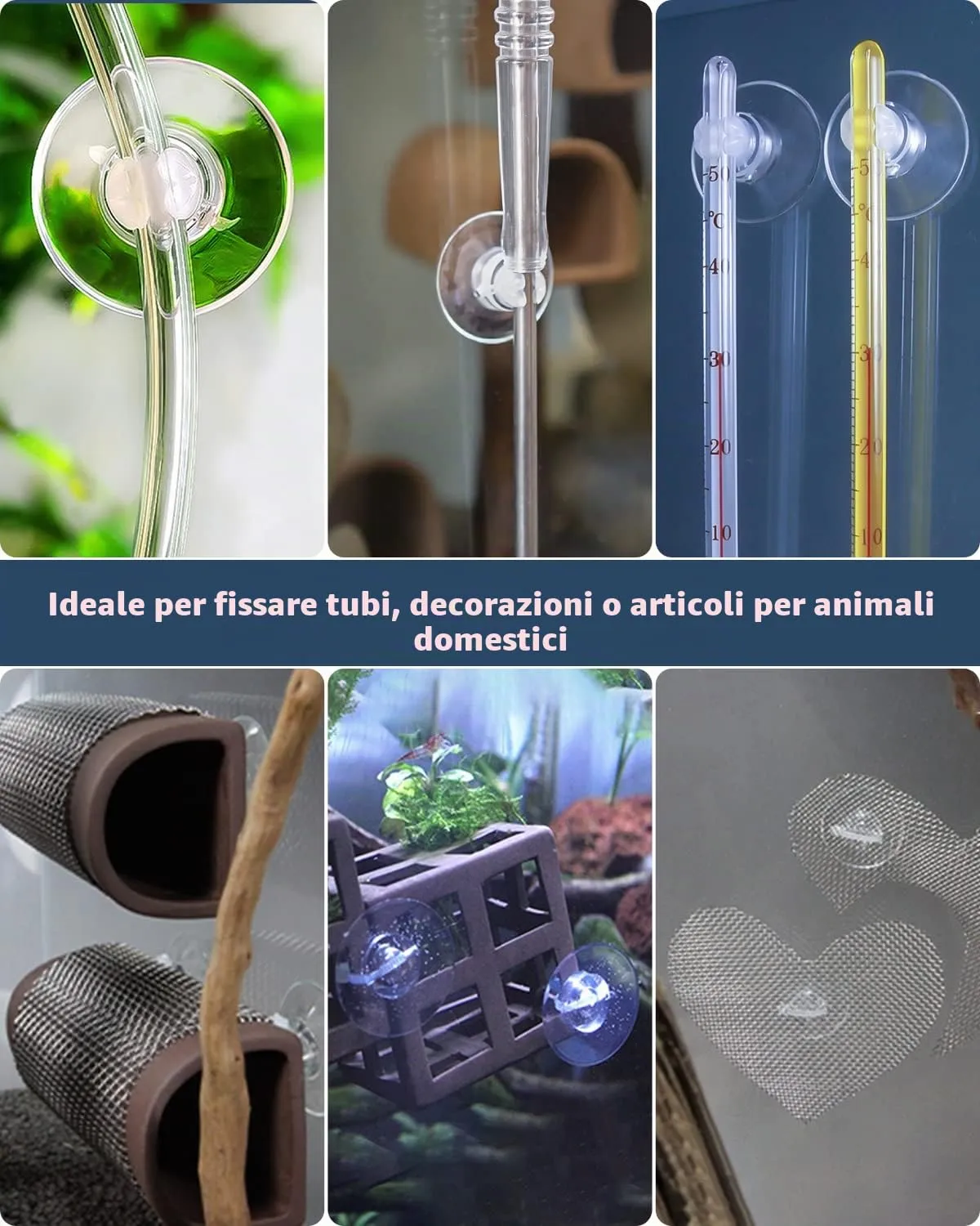 Pawfly Confezione da 20 Ventose per acquari con Clip e Fascette Regolabili Strumento per acquari per Legare Decorazioni di Muschio per Tubi d'Aria, nidi di gamberetti e amache per rettili - immagine 2