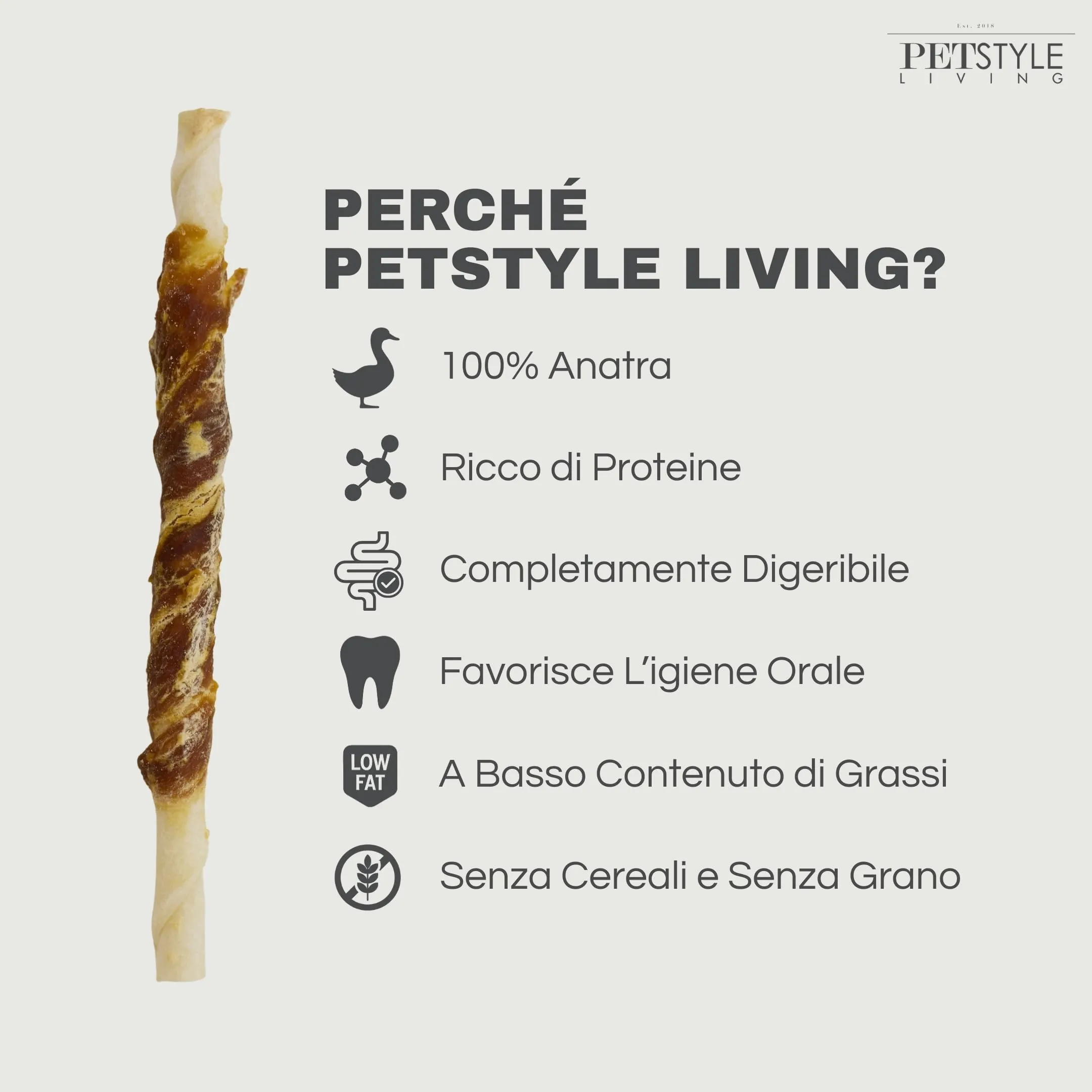 Petstyle Living Bastoncini da Masticare con Anatra - Snack per Cani - 12,5cm - 30 Pezzi - immagine 2