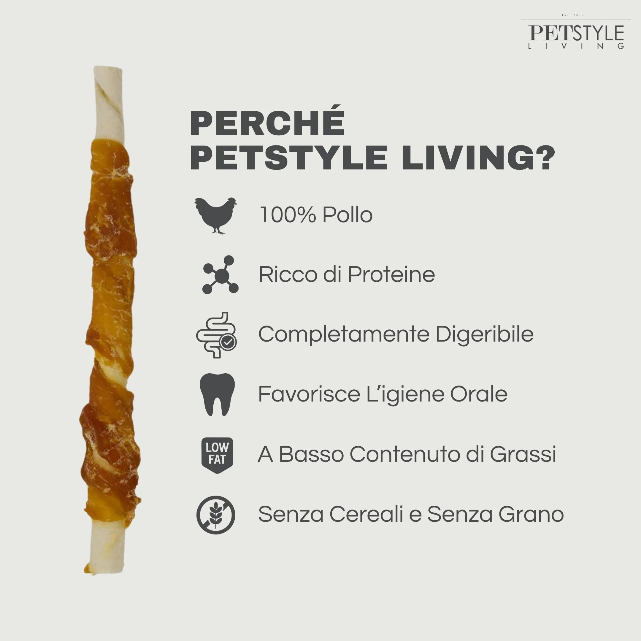 Petstyle Living Bastoncini da Masticare con Polo - Snack per Cani - 12,5cm - 30 Pezzi - immagine 2