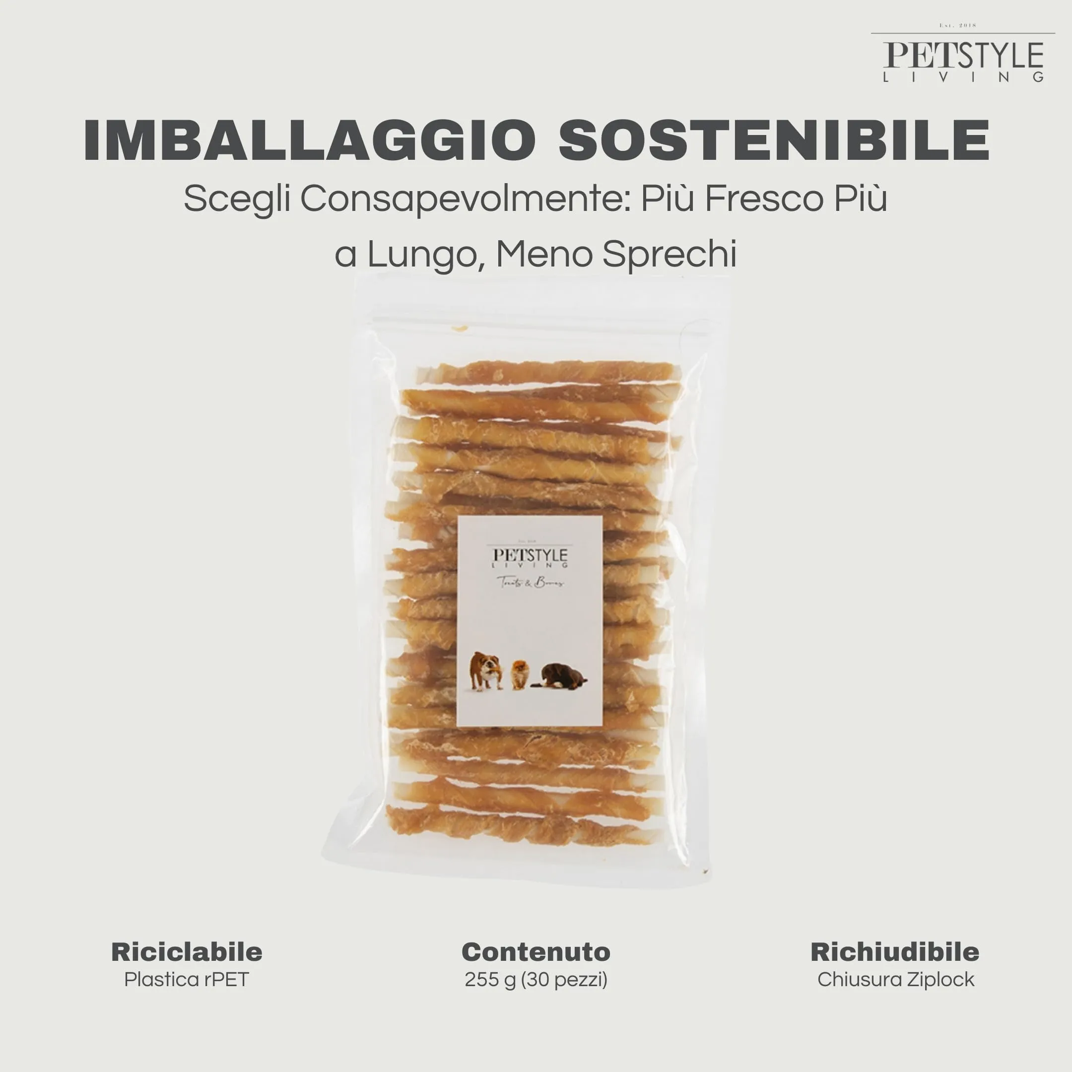 Petstyle Living Bastoncini da Masticare con Polo - Snack per Cani - 12,5cm - 30 Pezzi - immagine 6