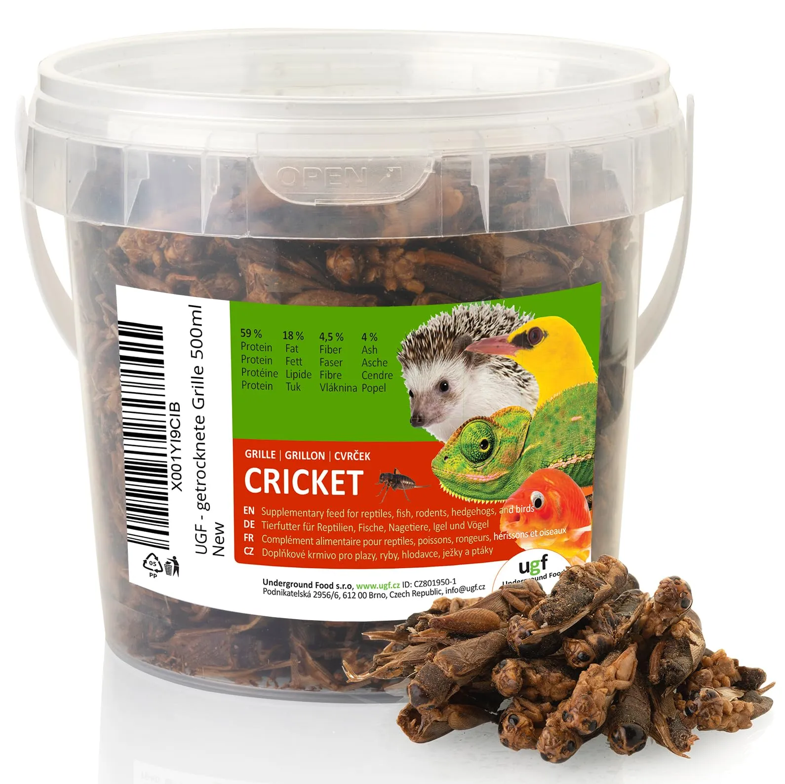 UGF - Grilli essiccati - 80 g in un secchio da 500 ml, Insetti grilli, Cibo per uccelli selvatici (tutto l'anno), Cibo per tartarughe, ricci, lucertole, pesci - immagine 1