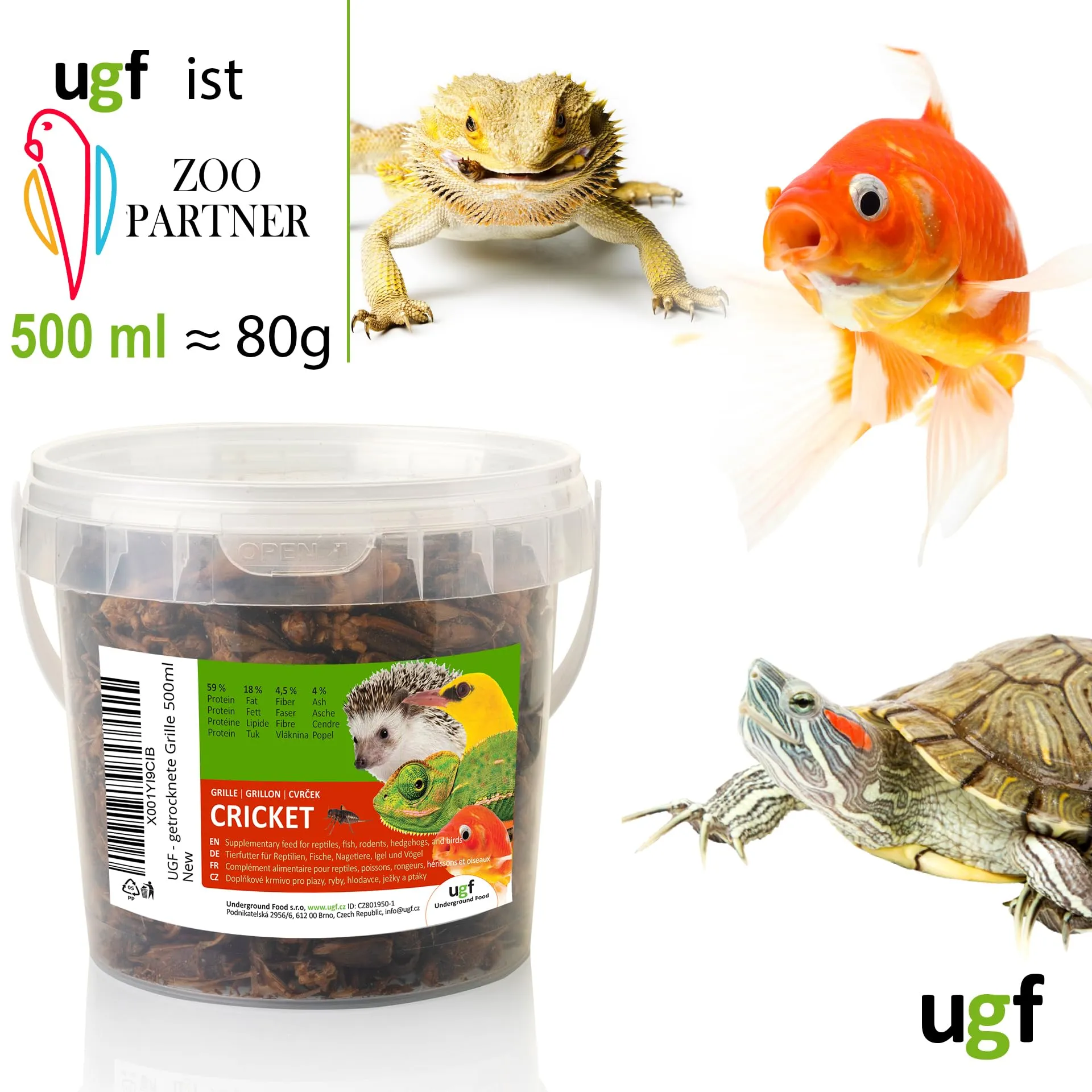 UGF - Grilli essiccati - 80 g in un secchio da 500 ml, Insetti grilli, Cibo per uccelli selvatici (tutto l'anno), Cibo per tartarughe, ricci, lucertole, pesci - immagine 2