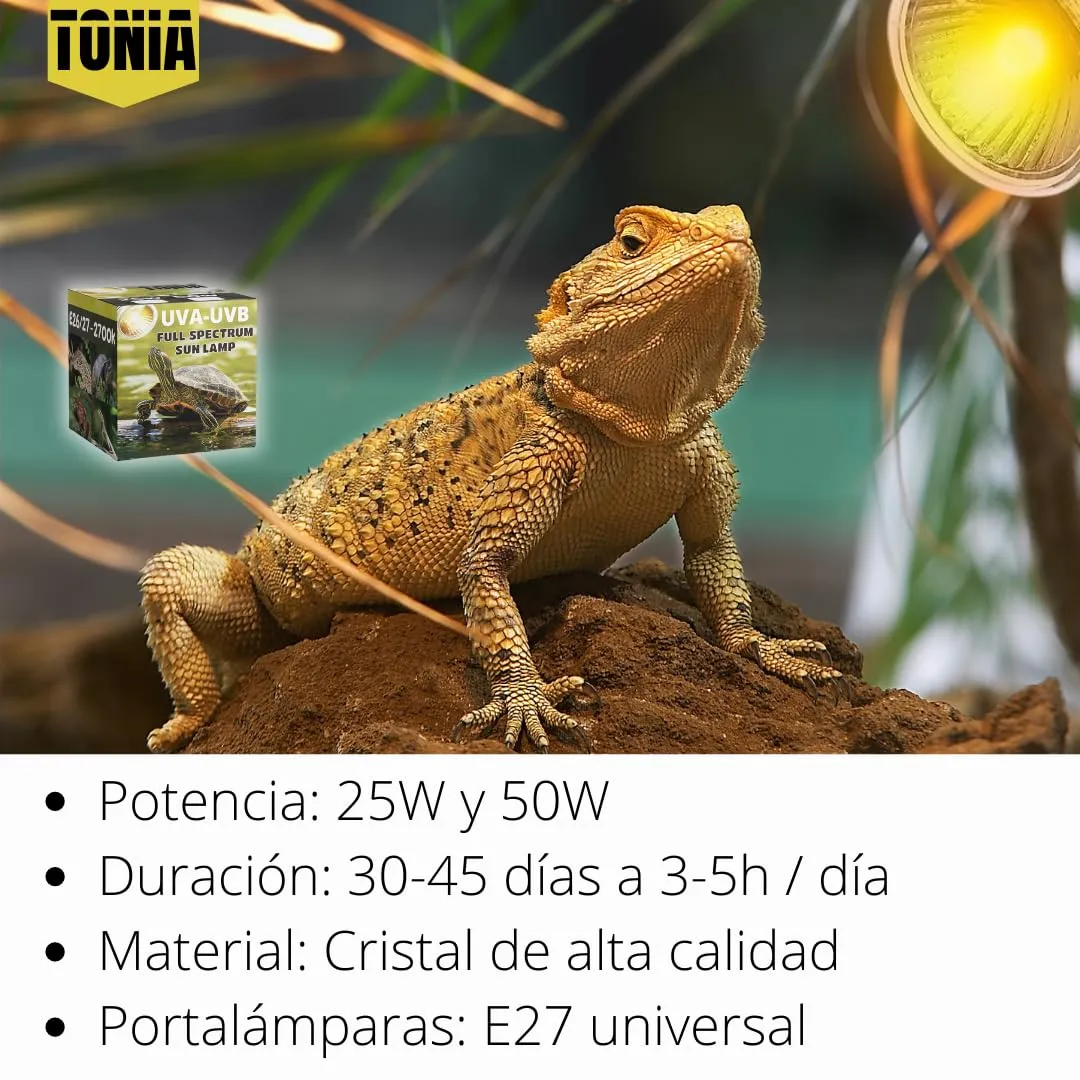 Tonia Lampada UVB 3.0 25W e 50W – Luce solare a spettro completo per rettili e anfibi (10, 50w) - immagine 3