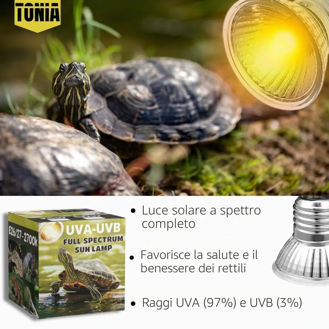 Tonia Lampada UVB 3.0 25W e 50W – Luce solare a spettro completo per rettili e anfibi (4, 25w) - immagine 2