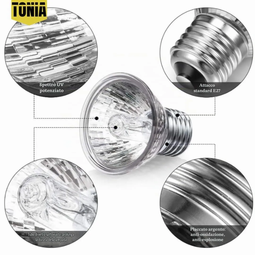Tonia Lampada UVB 3.0 25W e 50W – Luce solare a spettro completo per rettili e anfibi (1, 50w) - immagine 7