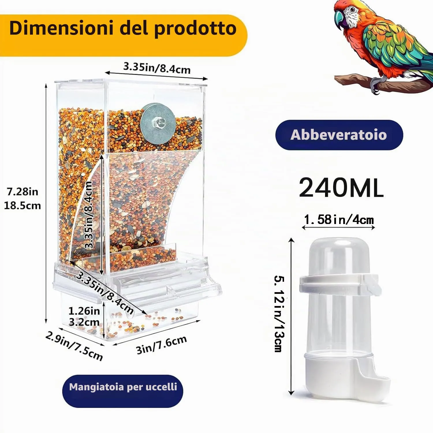 MEISO Mangiatoia Automatica per Uccelli e Pappagalli, A Prova di Fuoriuscite e Spruzzi, Con Dispenser di Acqua - immagine 2