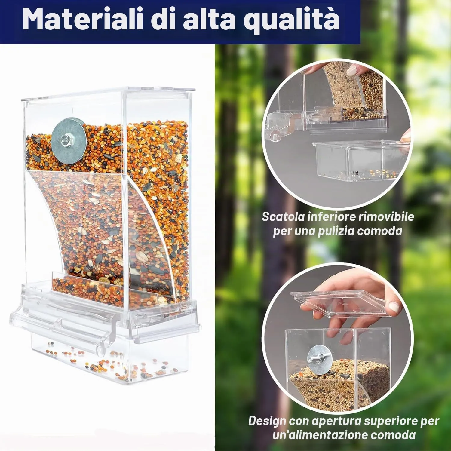 MEISO Mangiatoia Automatica per Uccelli e Pappagalli, A Prova di Fuoriuscite e Spruzzi, Con Dispenser di Acqua - immagine 3