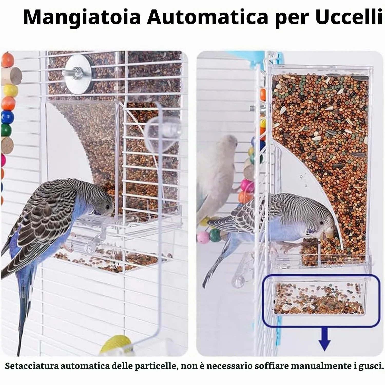 MEISO Mangiatoia Automatica per Uccelli e Pappagalli, A Prova di Fuoriuscite e Spruzzi, Con Dispenser di Acqua - immagine 4