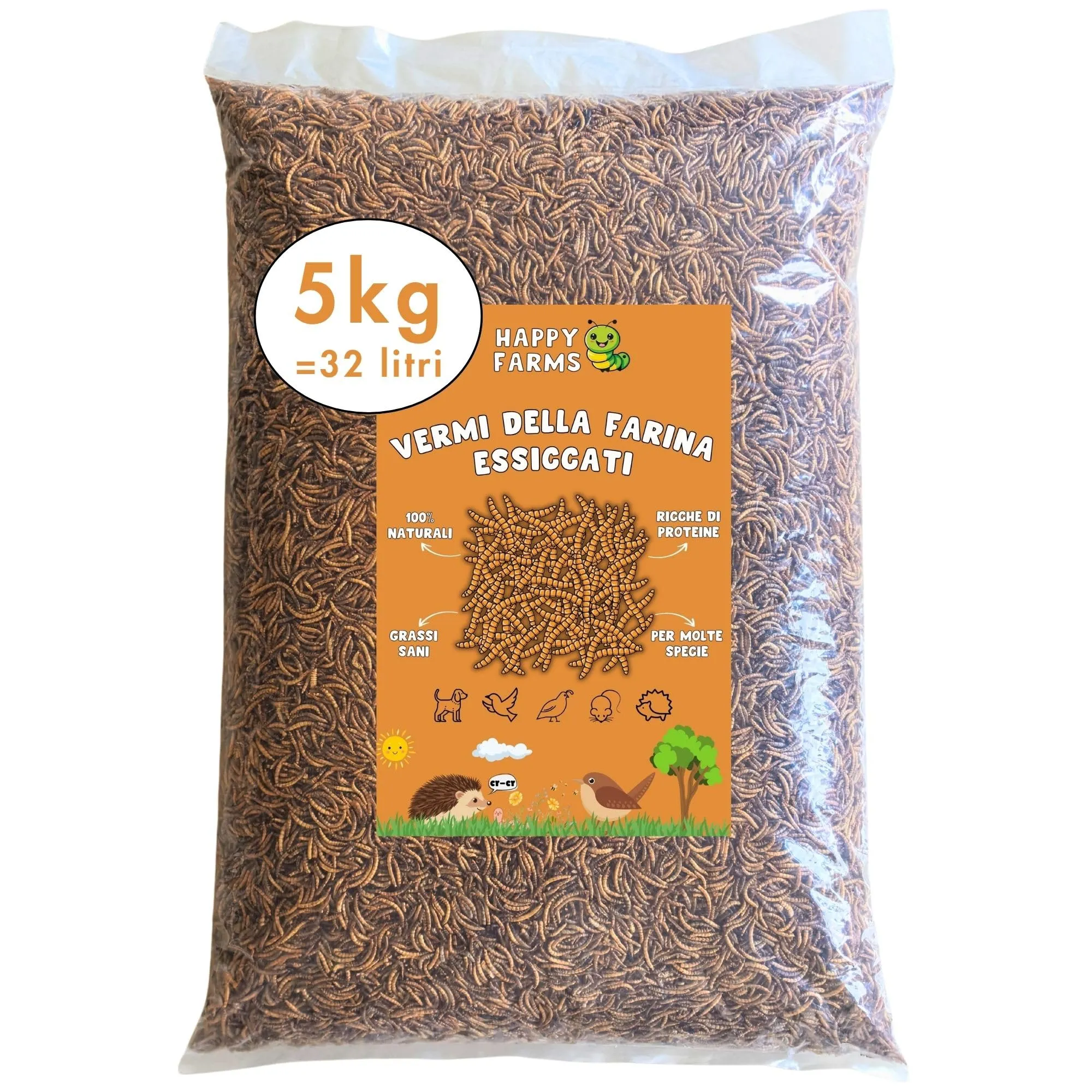 HappyFarms Vermi della Farina Essiccati 5kg – Mangime Naturale per Galline, Uccelli e Ricci – Ricchi di Proteine - immagine 1