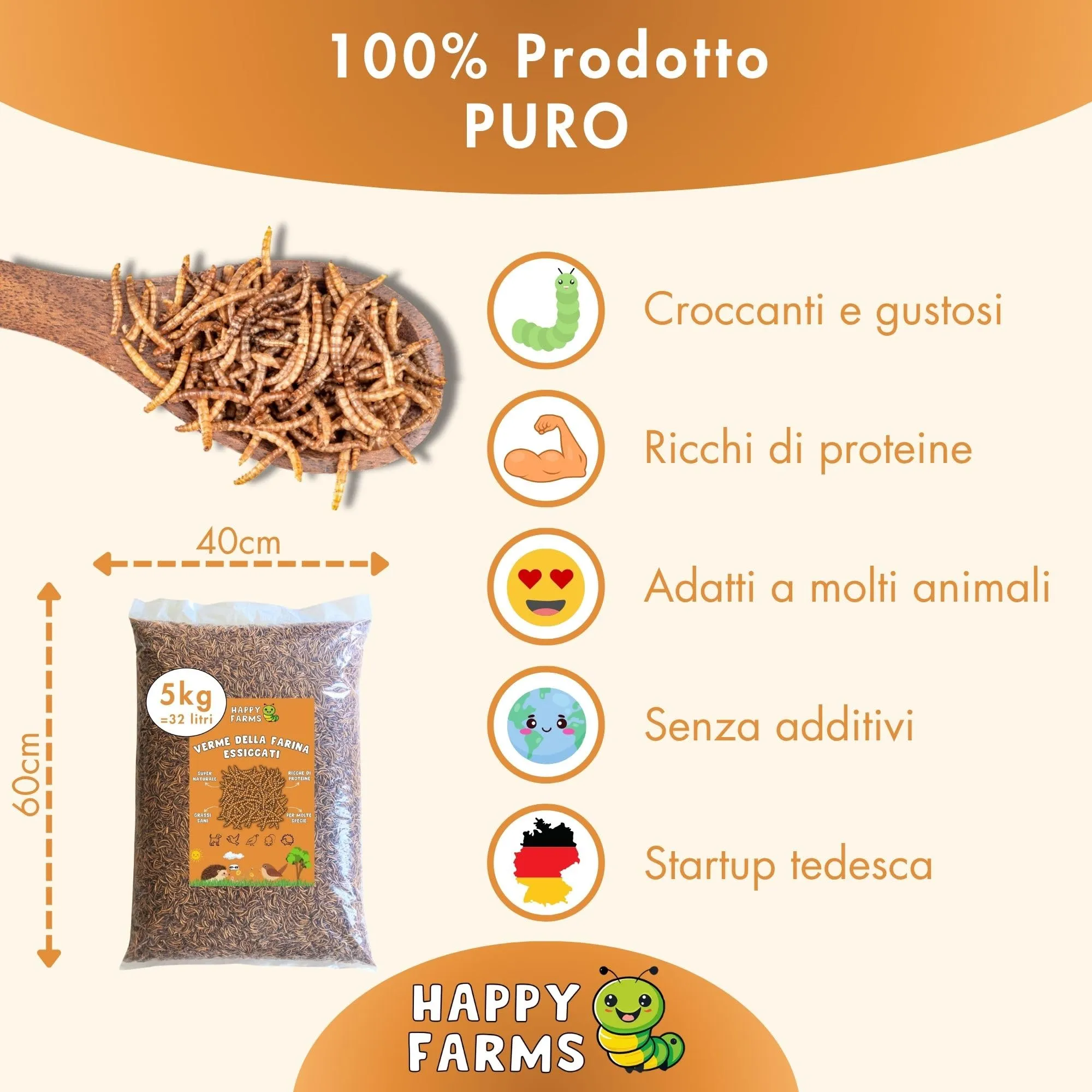 HappyFarms Vermi della Farina Essiccati 5kg – Mangime Naturale per Galline, Uccelli e Ricci – Ricchi di Proteine - immagine 2