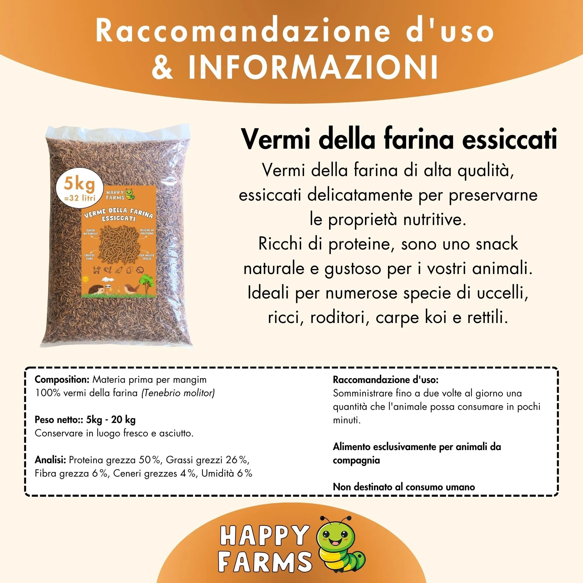 HappyFarms Vermi della Farina Essiccati 5kg – Mangime Naturale per Galline, Uccelli e Ricci – Ricchi di Proteine - immagine 6
