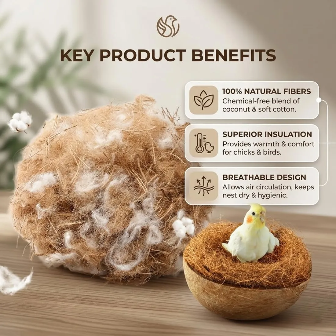 KAHZOR Materiale Naturale per Nidi di Uccelli, Materiale per Nido di Uccelli Selvatici con Paglia, Juta di Seta, Cotone, Ideale per Nido di Canarini, Pappagalli e Altri Uccelli Domestici - immagine 3