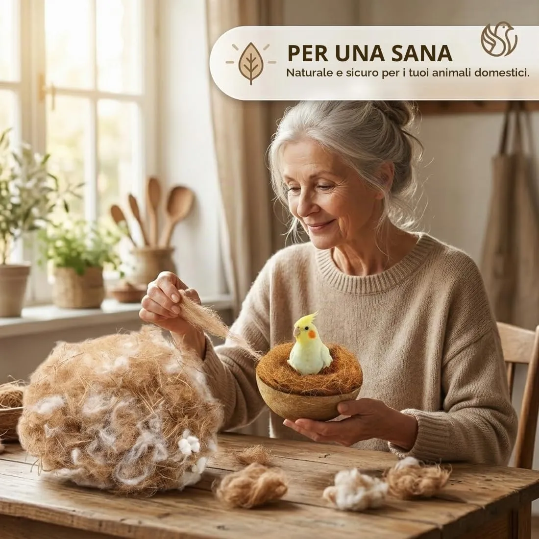 KAHZOR Materiale Naturale per Nidi di Uccelli, Materiale per Nido di Uccelli Selvatici con Paglia, Juta di Seta, Cotone, Ideale per Nido di Canarini, Pappagalli e Altri Uccelli Domestici - immagine 6