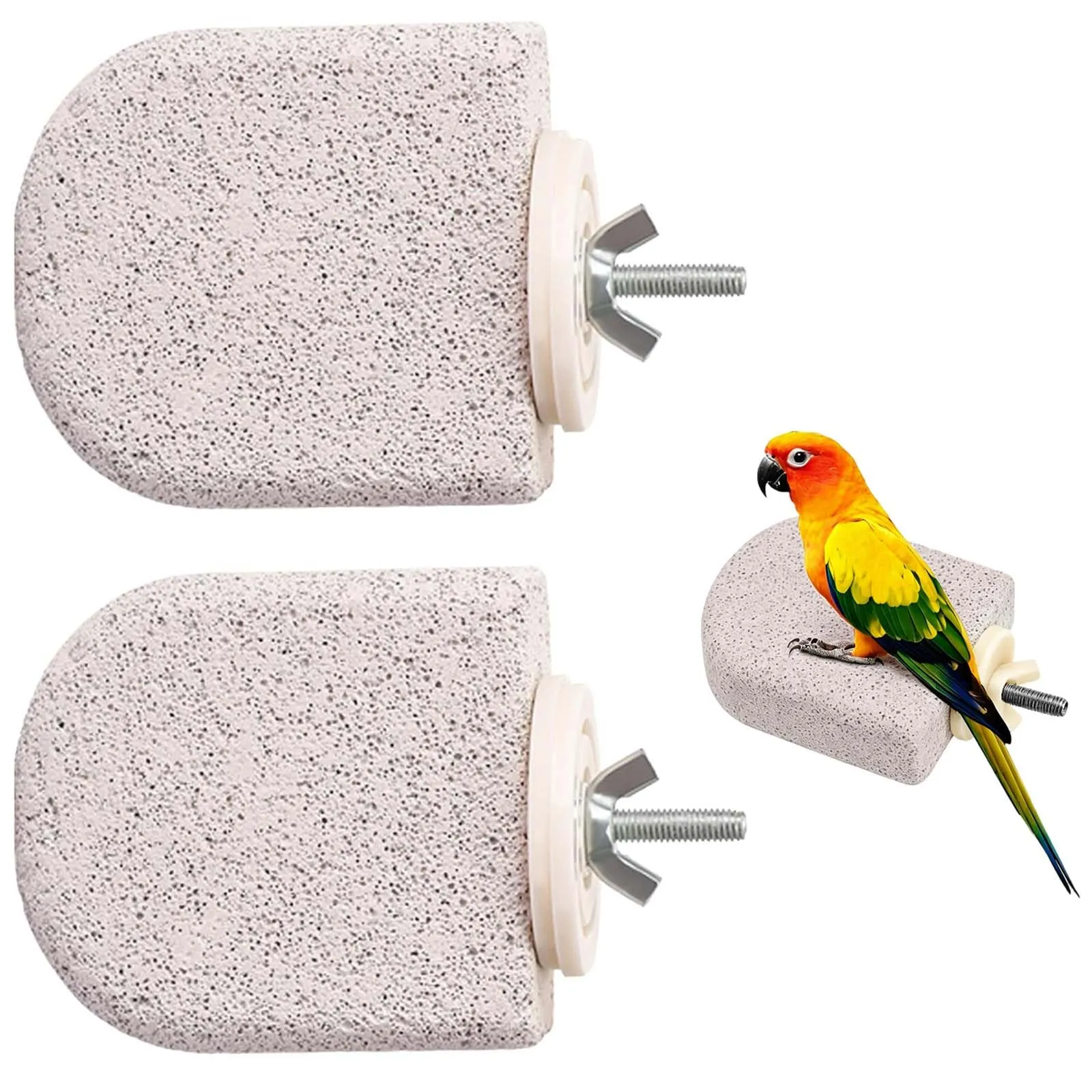 JOVYTH 2 Pezzi Trespolo Pietra Naturale per Uccelli, Giocattolo da Rosicchiare E Lima Unghie per Cocorite, Calopsitte, Conuri, Gabbie Piccole - immagine 1