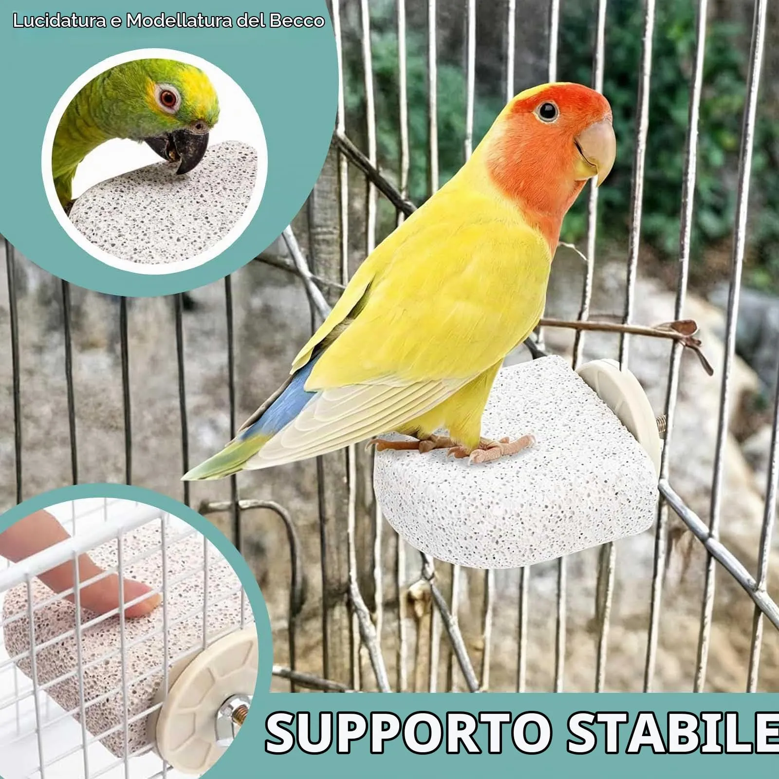 JOVYTH 2 Pezzi Trespolo Pietra Naturale per Uccelli, Giocattolo da Rosicchiare E Lima Unghie per Cocorite, Calopsitte, Conuri, Gabbie Piccole - immagine 3