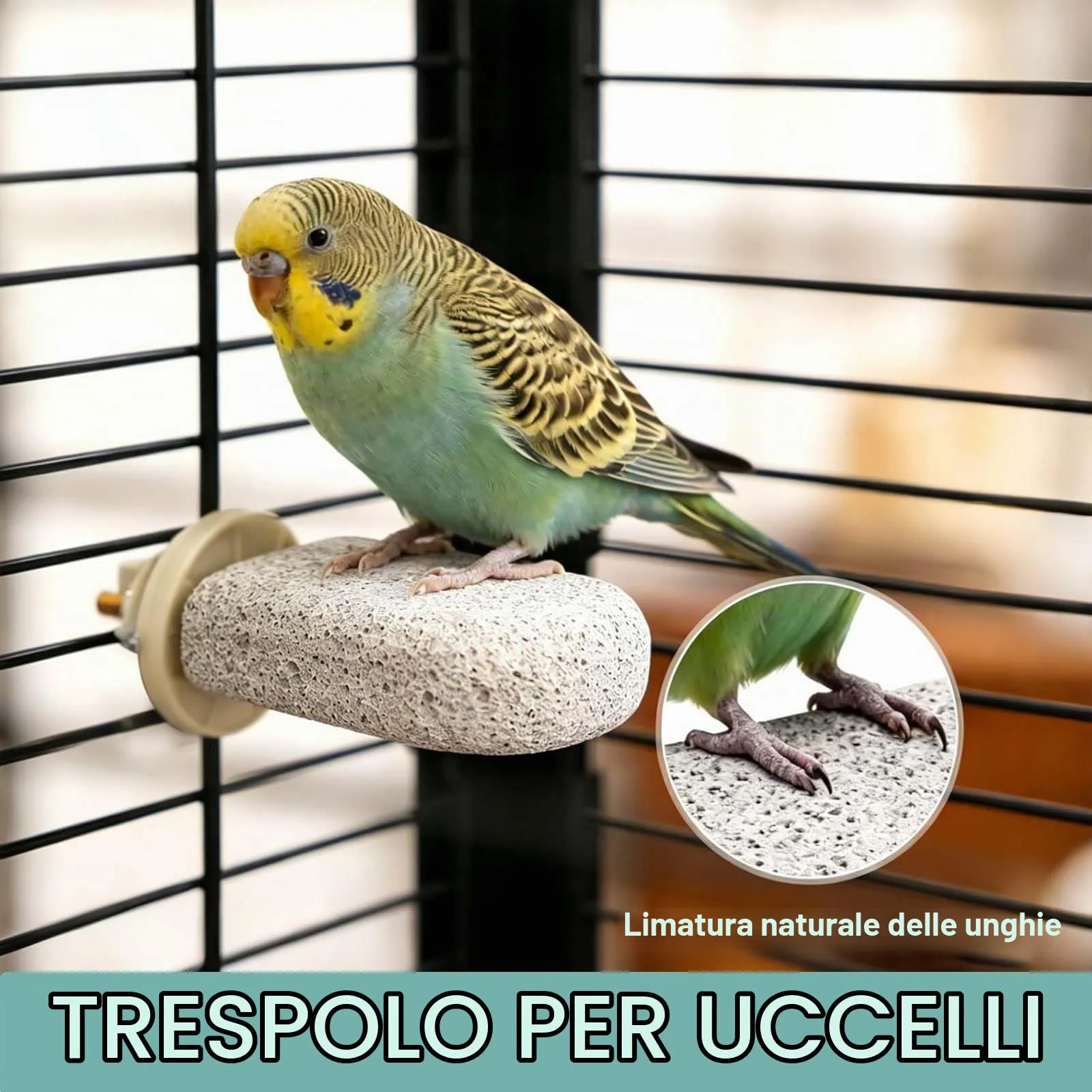 JOVYTH 2 Pezzi Trespolo Pietra Naturale per Uccelli, Giocattolo da Rosicchiare E Lima Unghie per Cocorite, Calopsitte, Conuri, Gabbie Piccole - immagine 5