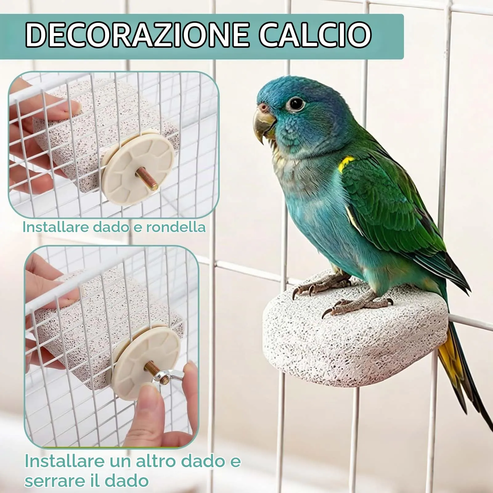 JOVYTH 2 Pezzi Trespolo Pietra Naturale per Uccelli, Giocattolo da Rosicchiare E Lima Unghie per Cocorite, Calopsitte, Conuri, Gabbie Piccole - immagine 6