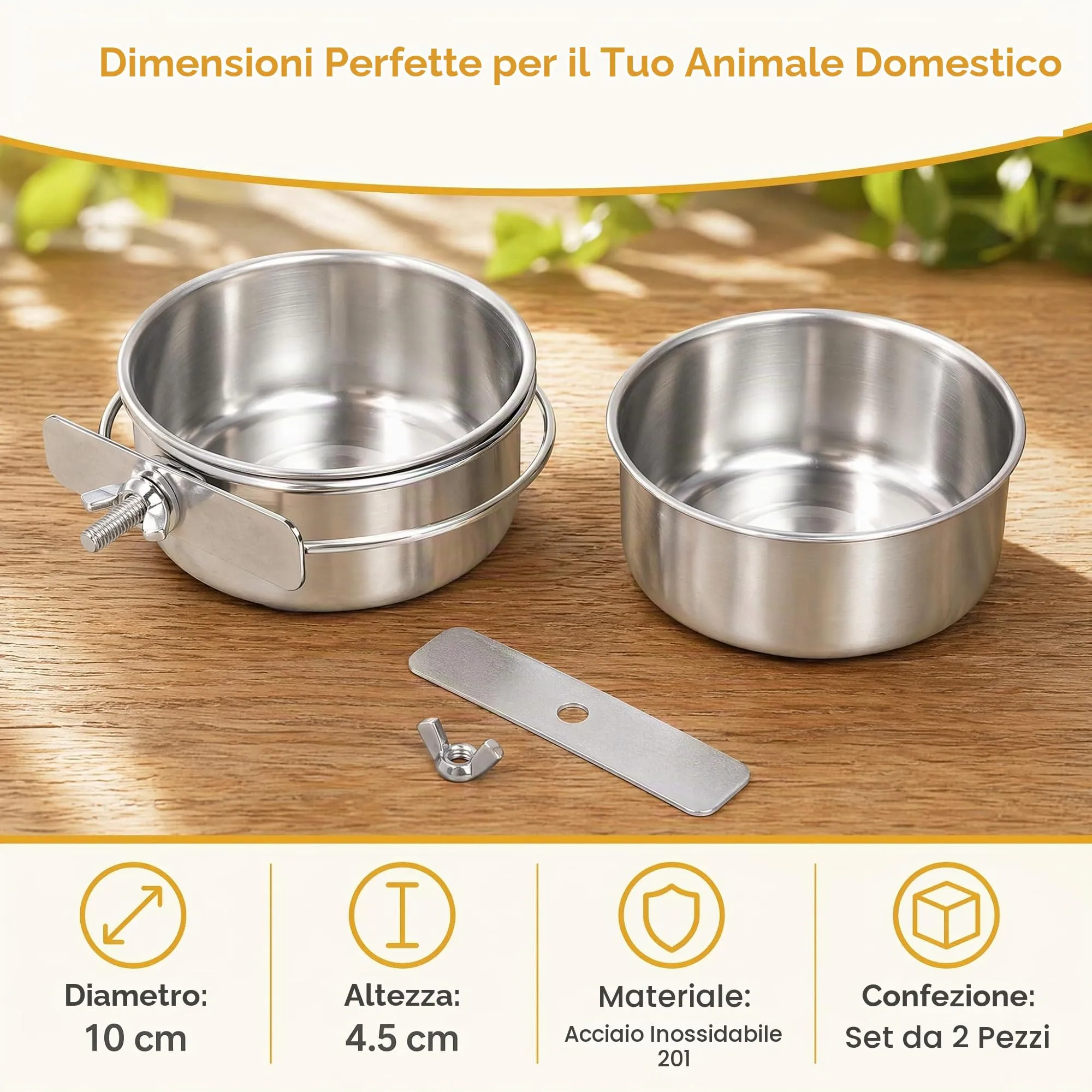 PULCINELLI 2 Pz Ciotola per Uccelli in Acciaio Inox da Appendere 10X4,5 cm - immagine 6