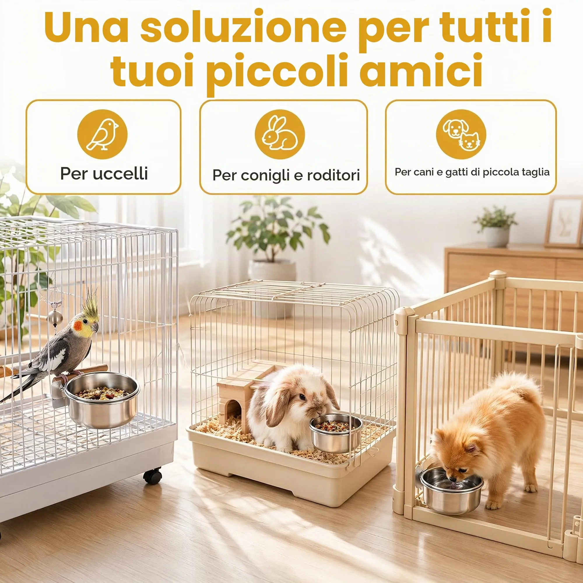PULCINELLI 2 Pz Ciotola per Uccelli in Acciaio Inox da Appendere 10X4,5 cm - immagine 7