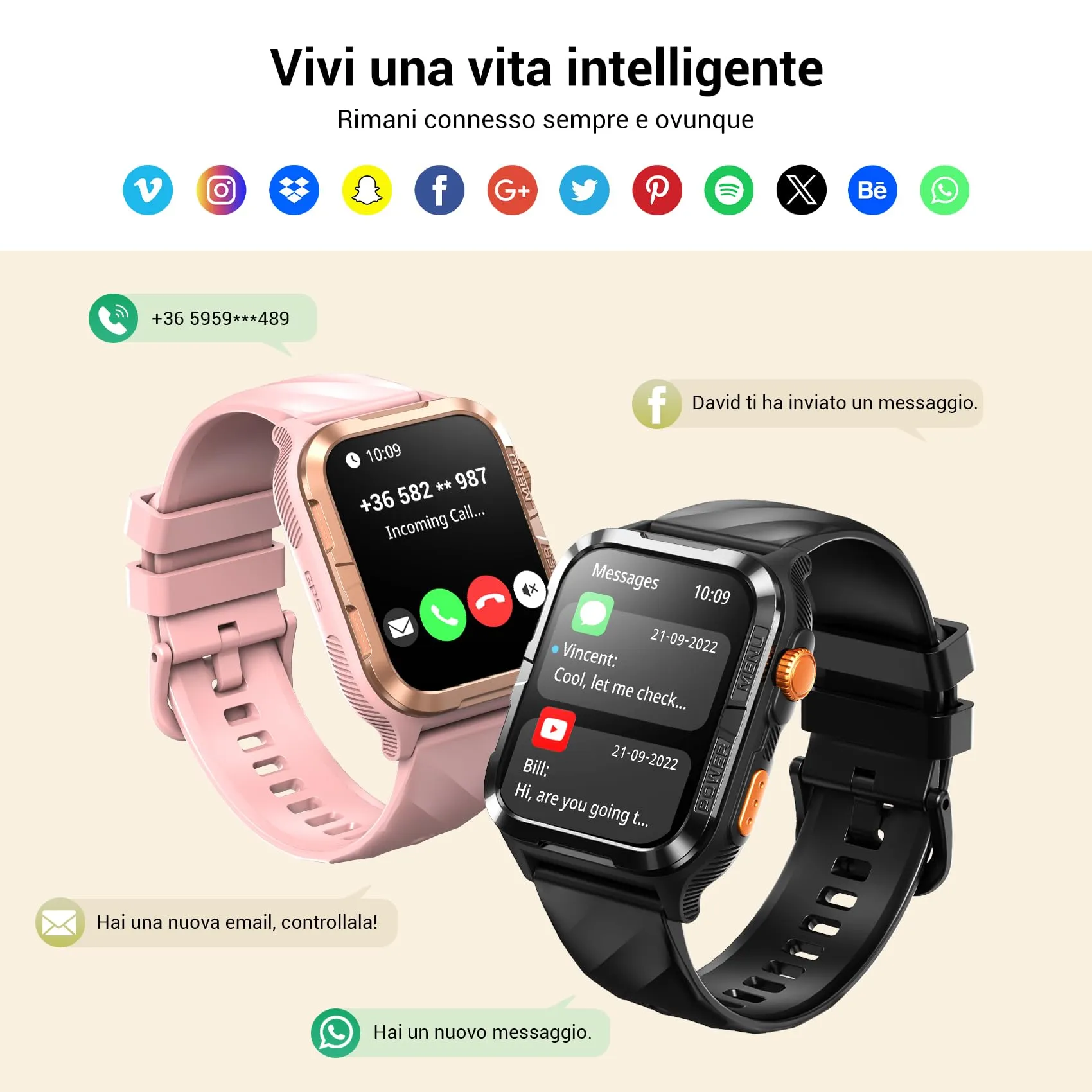Blackview Smartwatch Uomo Donna, 1.83" Smartwatch Militare Fitness con Chiamate Bluetooth Orologio Intelligente 100+ Modalità Sportive/Cardiofrequenzimetro/SpO2/ChatGPT/GPS/Torcia per Android iOS - immagine 4