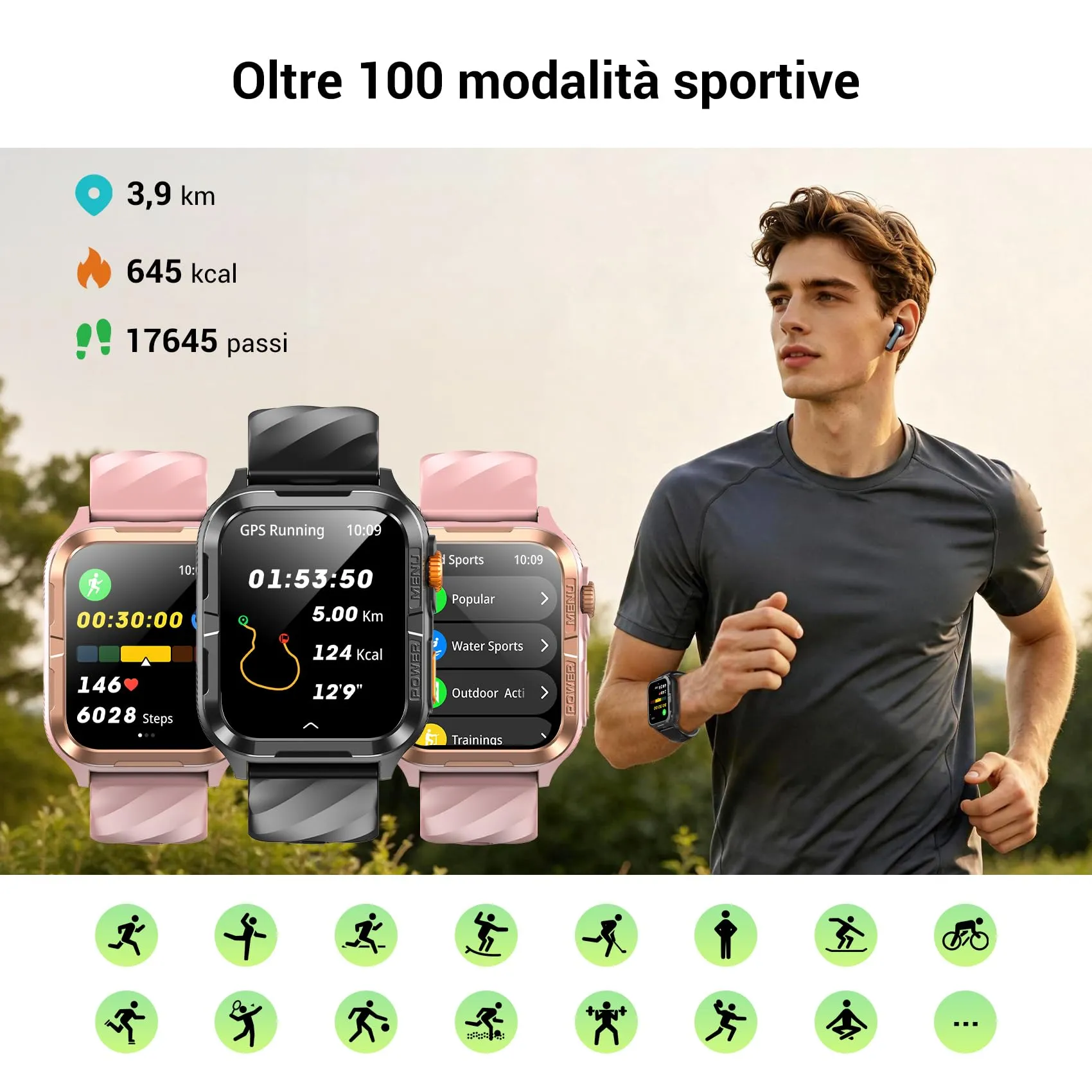 Blackview Smartwatch Uomo Donna, 1.83" Smartwatch Militare Fitness con Chiamate Bluetooth Orologio Intelligente 100+ Modalità Sportive/Cardiofrequenzimetro/SpO2/ChatGPT/GPS/Torcia per Android iOS - immagine 5