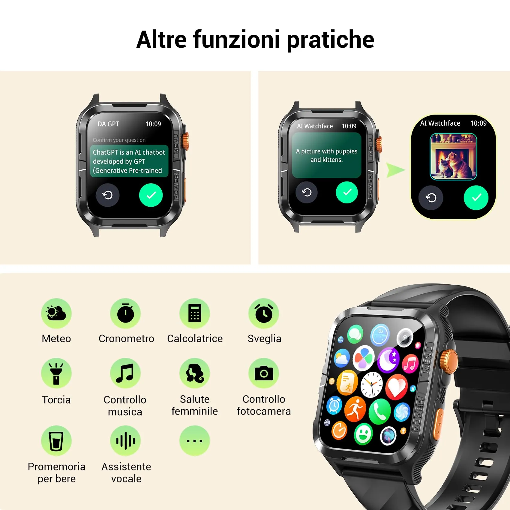 Blackview Smartwatch Uomo Donna, 1.83" Smartwatch Militare Fitness con Chiamate Bluetooth Orologio Intelligente 100+ Modalità Sportive/Cardiofrequenzimetro/SpO2/ChatGPT/GPS/Torcia per Android iOS - immagine 7