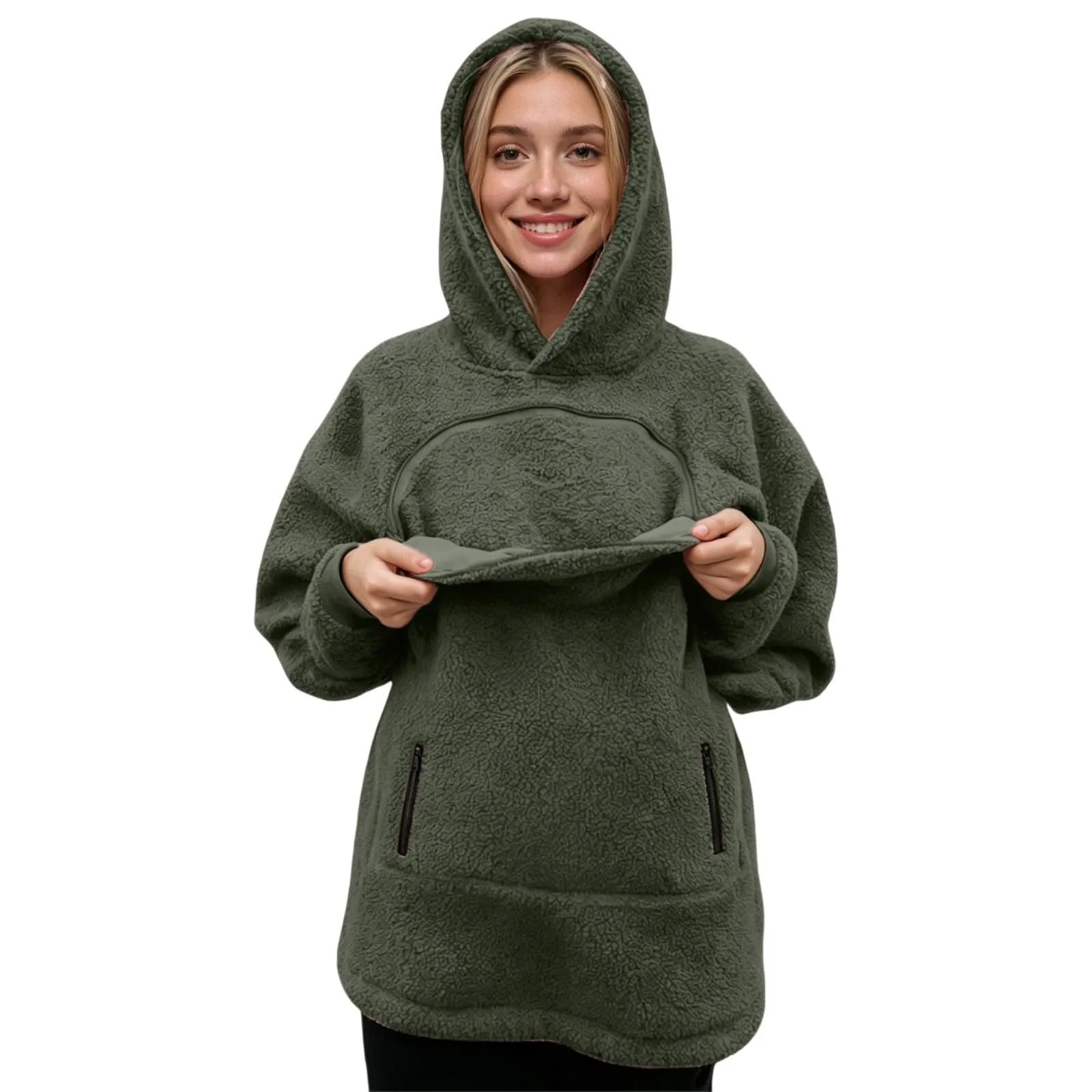 lozssnigzi Felpa Porta Gatto da Donna in Pile con Cappuccio - Grande Tasca a Marsupio Porta-Animali per Cagnolini, Gattini e Gatti, Morbida e Confortevole, Hoodie per Gli Amanti degli Animali - immagine 9
