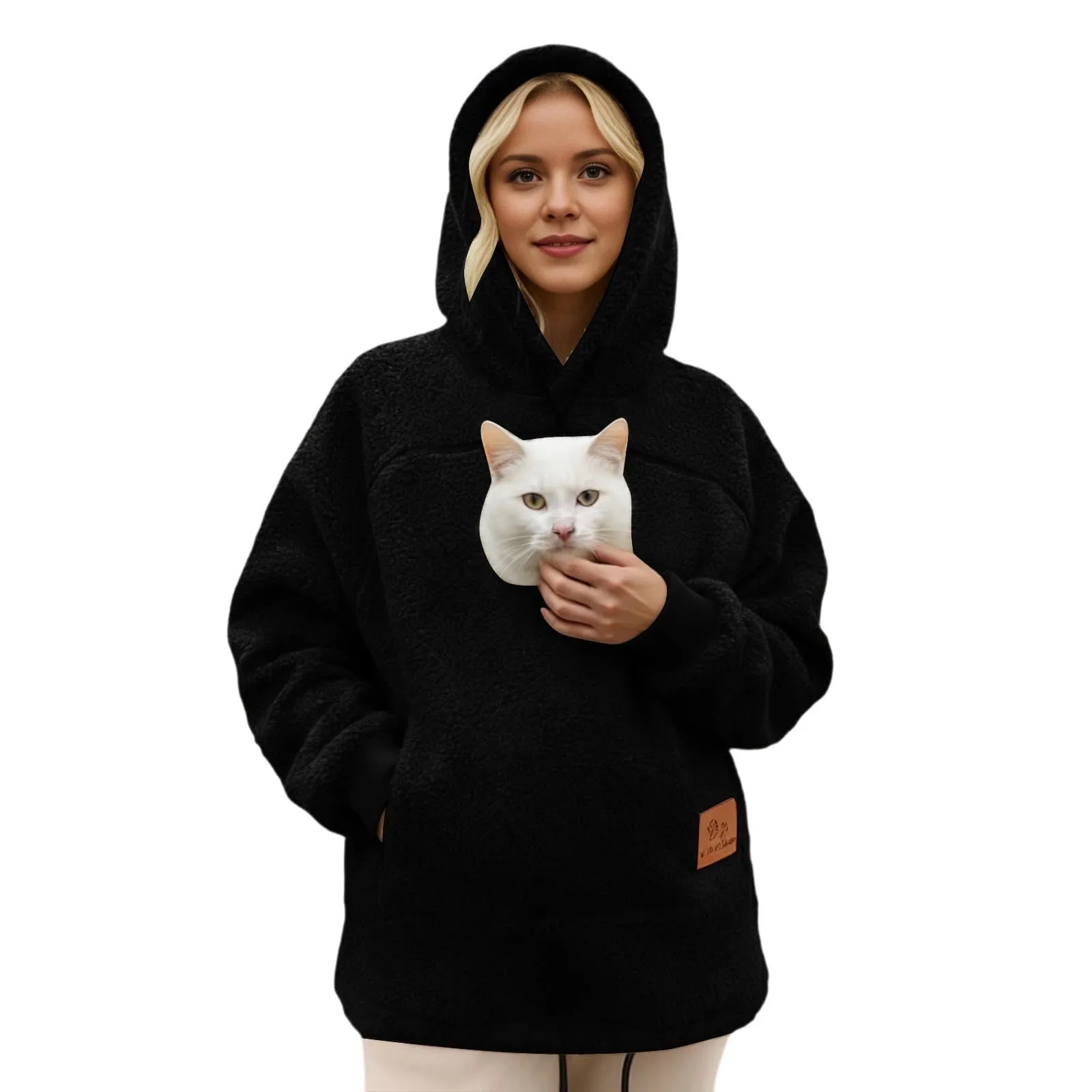 lozssnigzi Felpa Porta Gatto da Donna in Pile con Cappuccio - Grande Tasca a Marsupio Porta-Animali per Cagnolini, Gattini e Gatti, Morbida e Confortevole, Hoodie per Gli Amanti degli Animali - immagine 1
