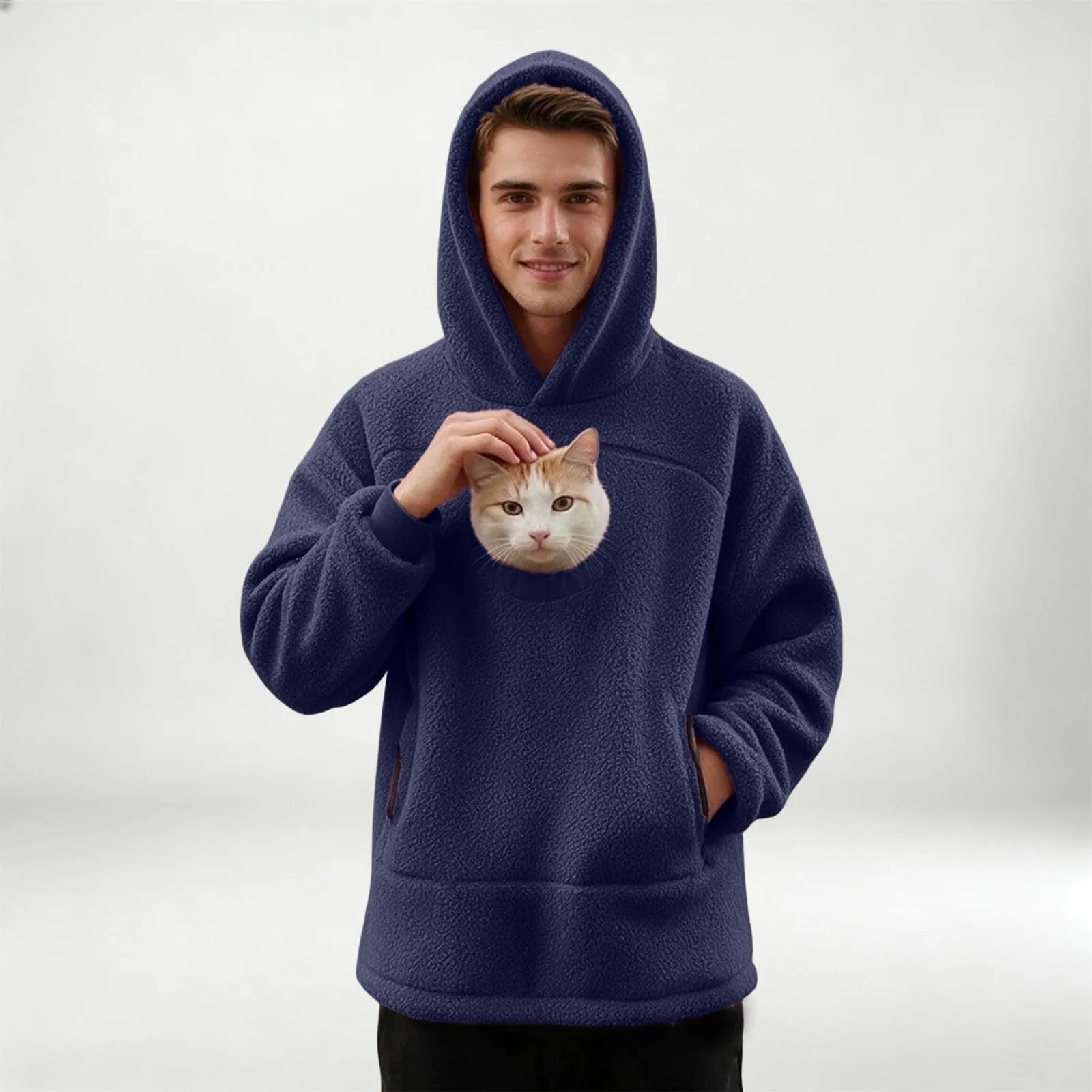 lozssnigzi Felpa Porta Gatto da Donna in Pile con Cappuccio - Grande Tasca a Marsupio Porta-Animali per Cagnolini, Gattini e Gatti, Morbida e Confortevole, Hoodie per Gli Amanti degli Animali - immagine 8