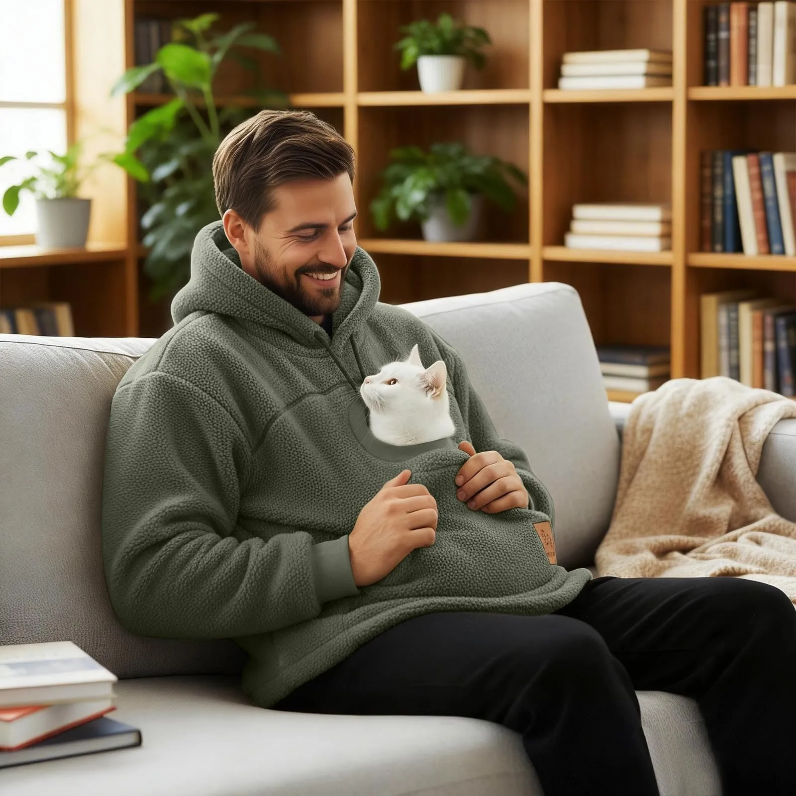 lozssnigzi Felpa Porta Gatto da Donna in Pile con Cappuccio - Grande Tasca a Marsupio Porta-Animali per Cagnolini, Gattini e Gatti, Morbida e Confortevole, Hoodie per Gli Amanti degli Animali - immagine 7