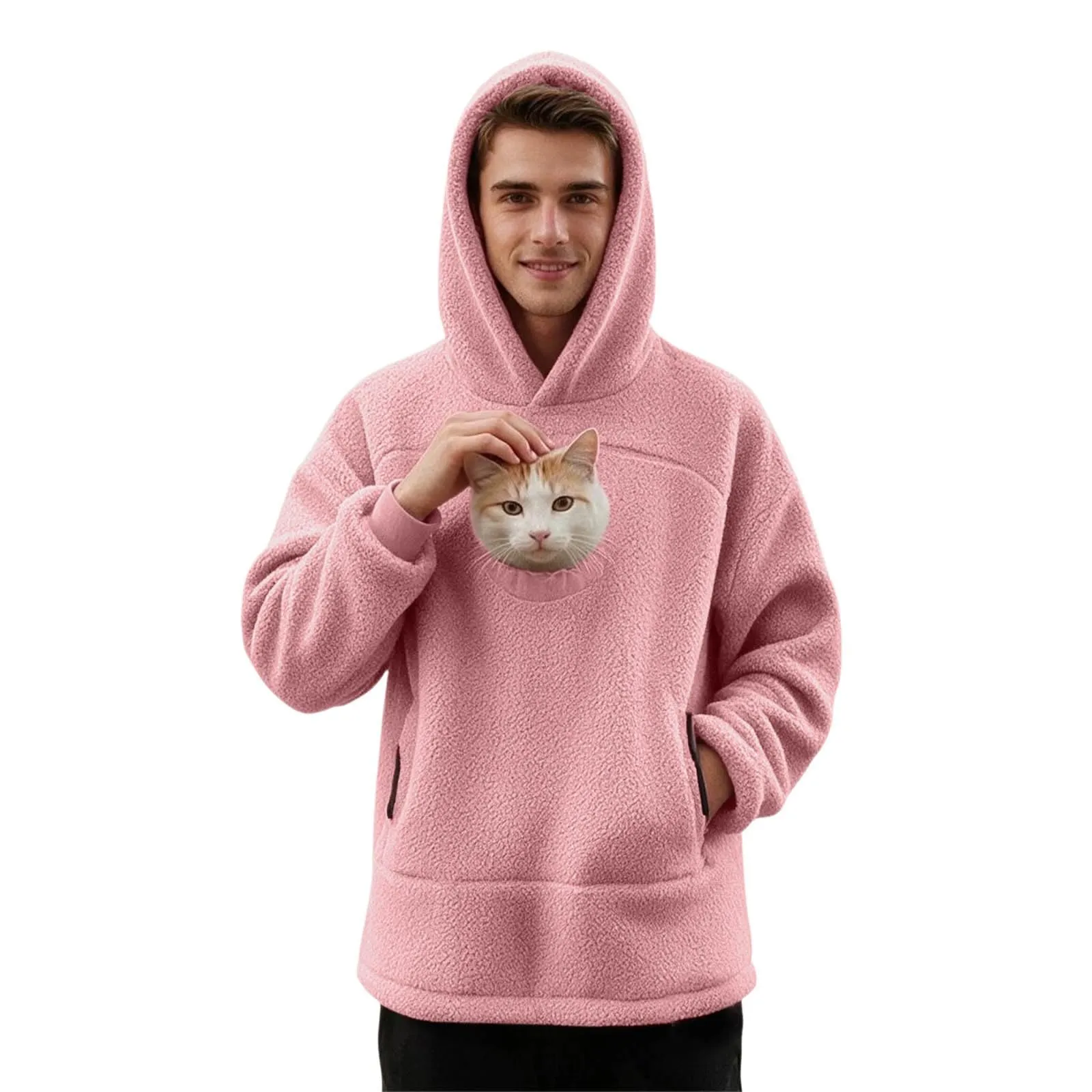 lozssnigzi Felpa Porta Gatto da Donna in Pile con Cappuccio - Grande Tasca a Marsupio Porta-Animali per Cagnolini, Gattini e Gatti, Morbida e Confortevole, Hoodie per Gli Amanti degli Animali - immagine 2