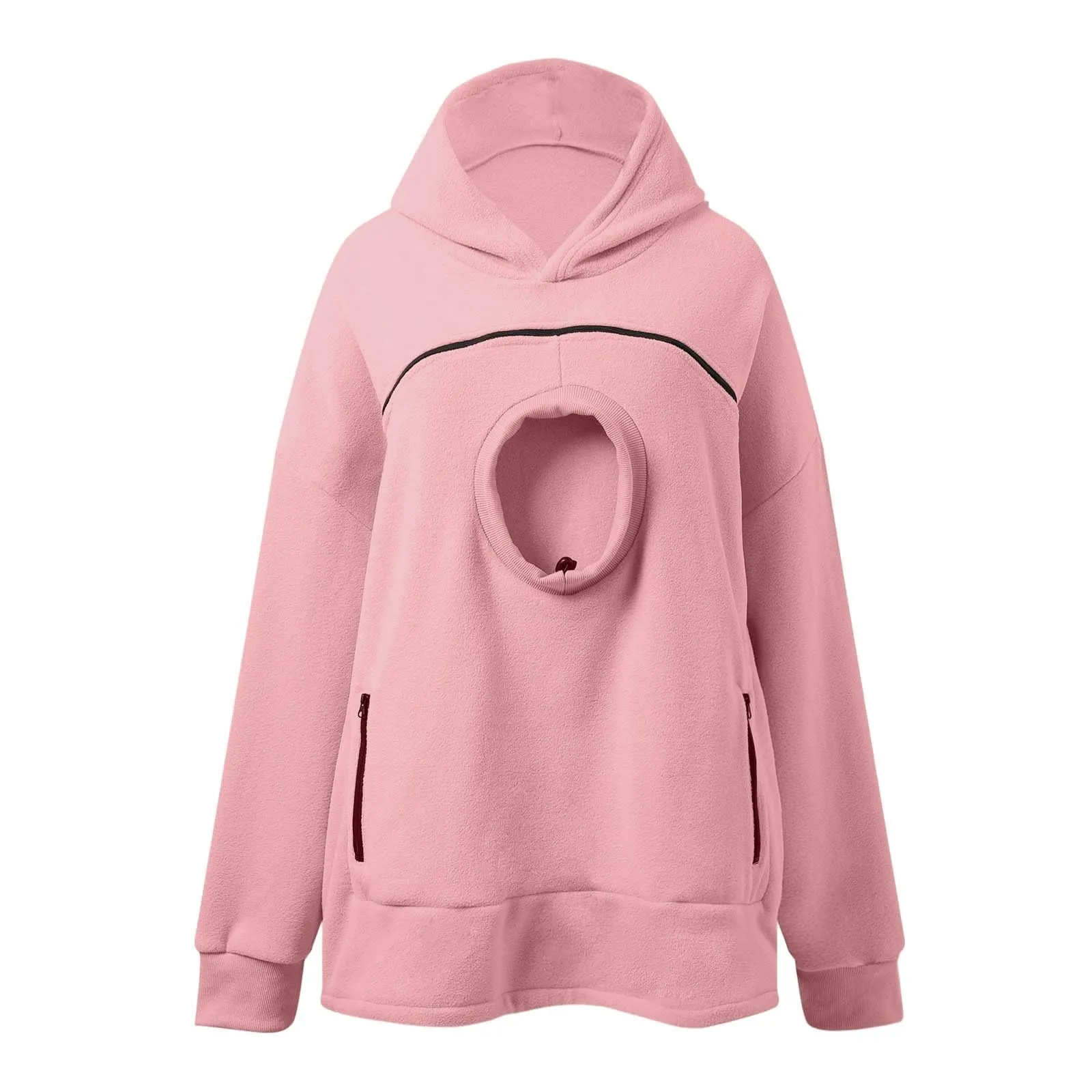 lozssnigzi Felpa Porta Gatto da Donna in Pile con Cappuccio - Grande Tasca a Marsupio Porta-Animali per Cagnolini, Gattini e Gatti, Morbida e Confortevole, Hoodie per Gli Amanti degli Animali - immagine 4